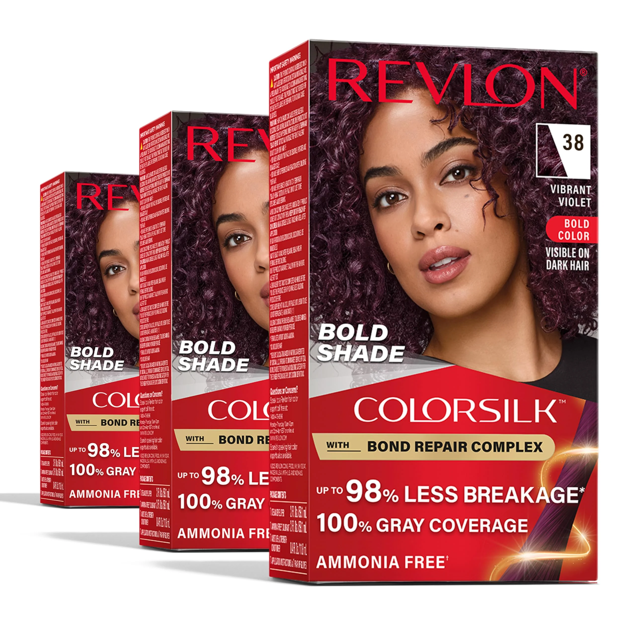 Sophisticated Revlon ColorSilk Permanent Hair Color with Bond Repair Complex 38 Vibrant Violet 3 pack Consistent