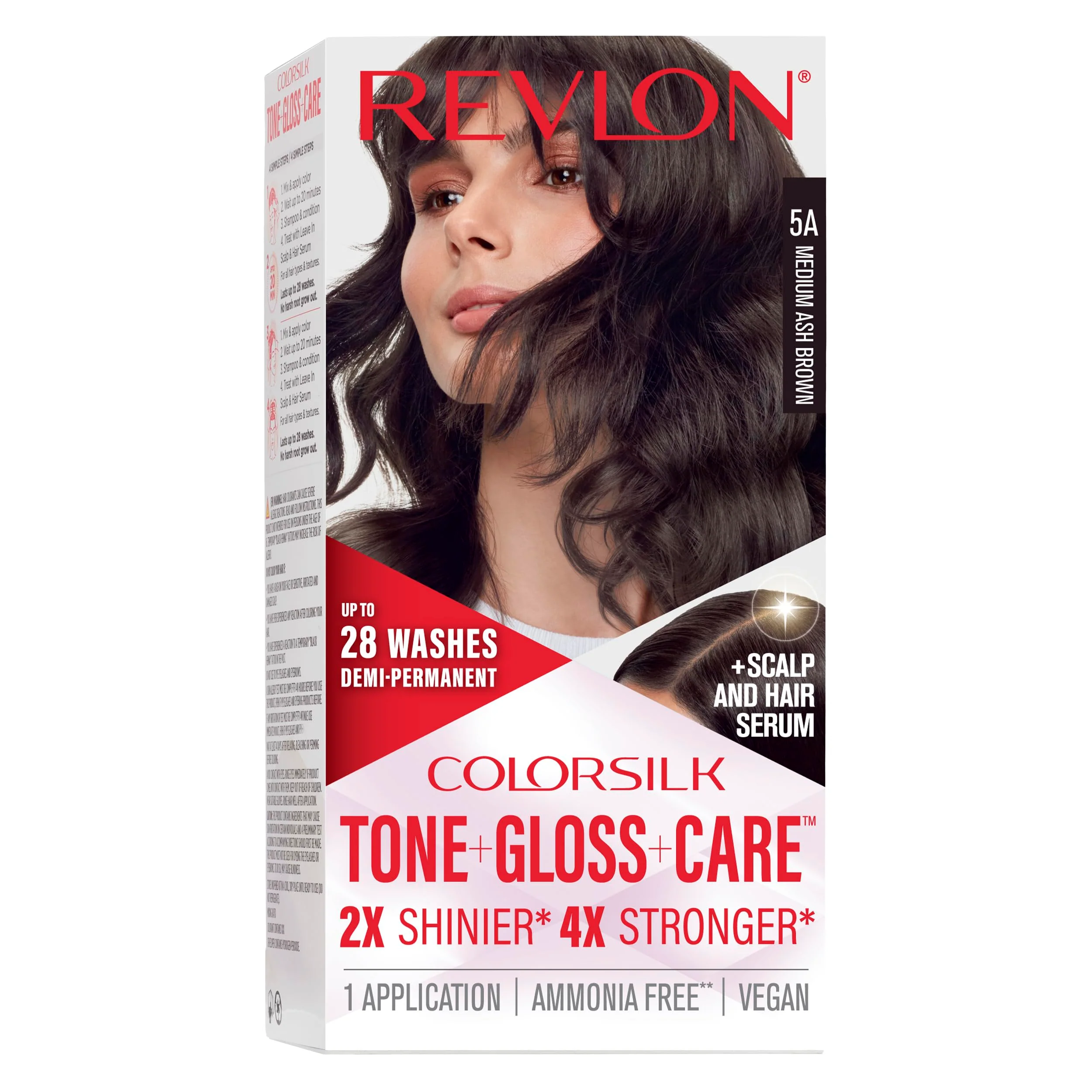 Smart Revlon ColorSilk Tone Gloss Care Demi Permanent Hair Color Dye Kit with Leave-In Scalp and Haircare Serum 2x Shinier 4x Stronger 5A Medium Ash Relaxed