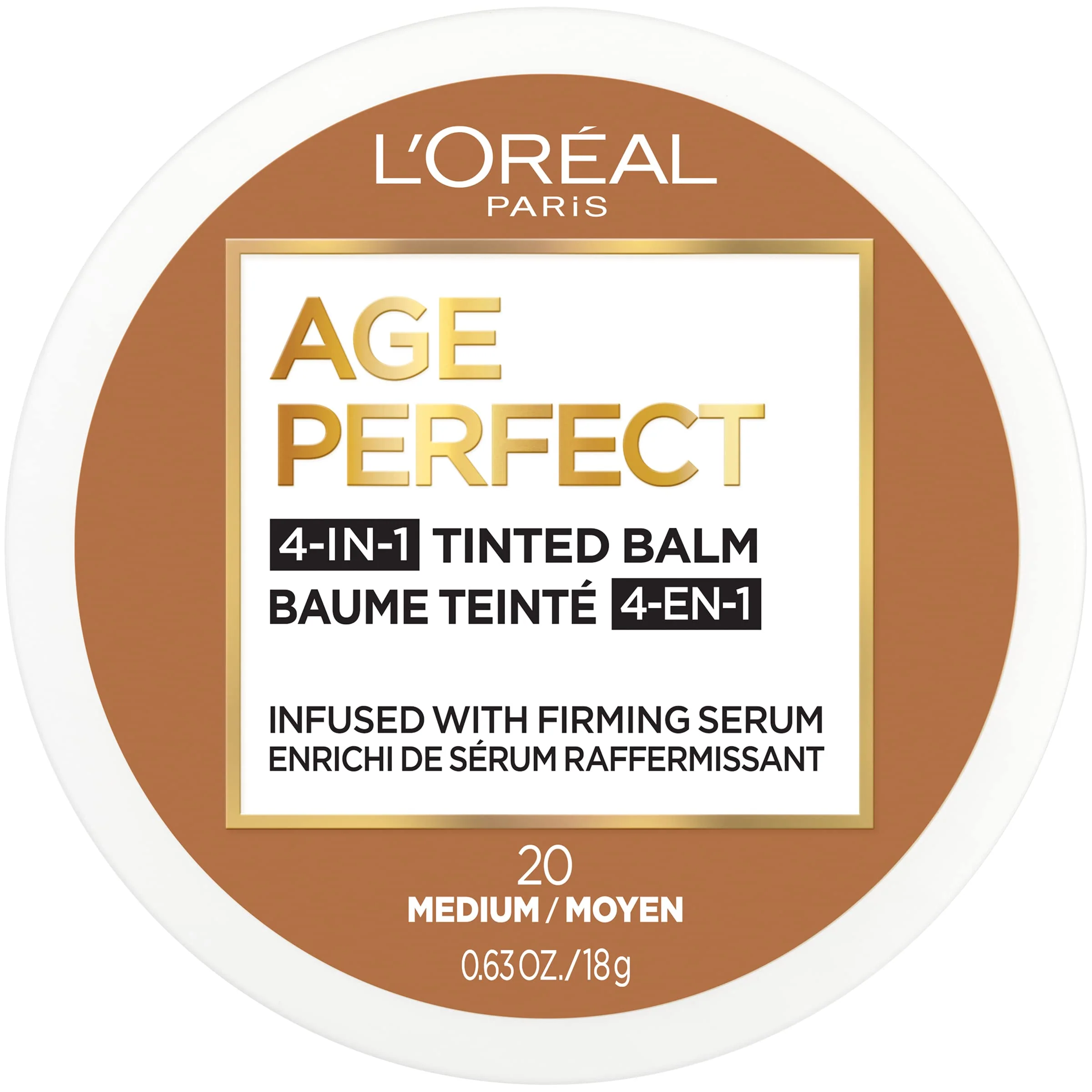 Luxury L'O Paris Age 4-in-1 Tinted Face Balm Foundation with Firming Serum Medium 20 0.61 Ounce Easy-to-Use