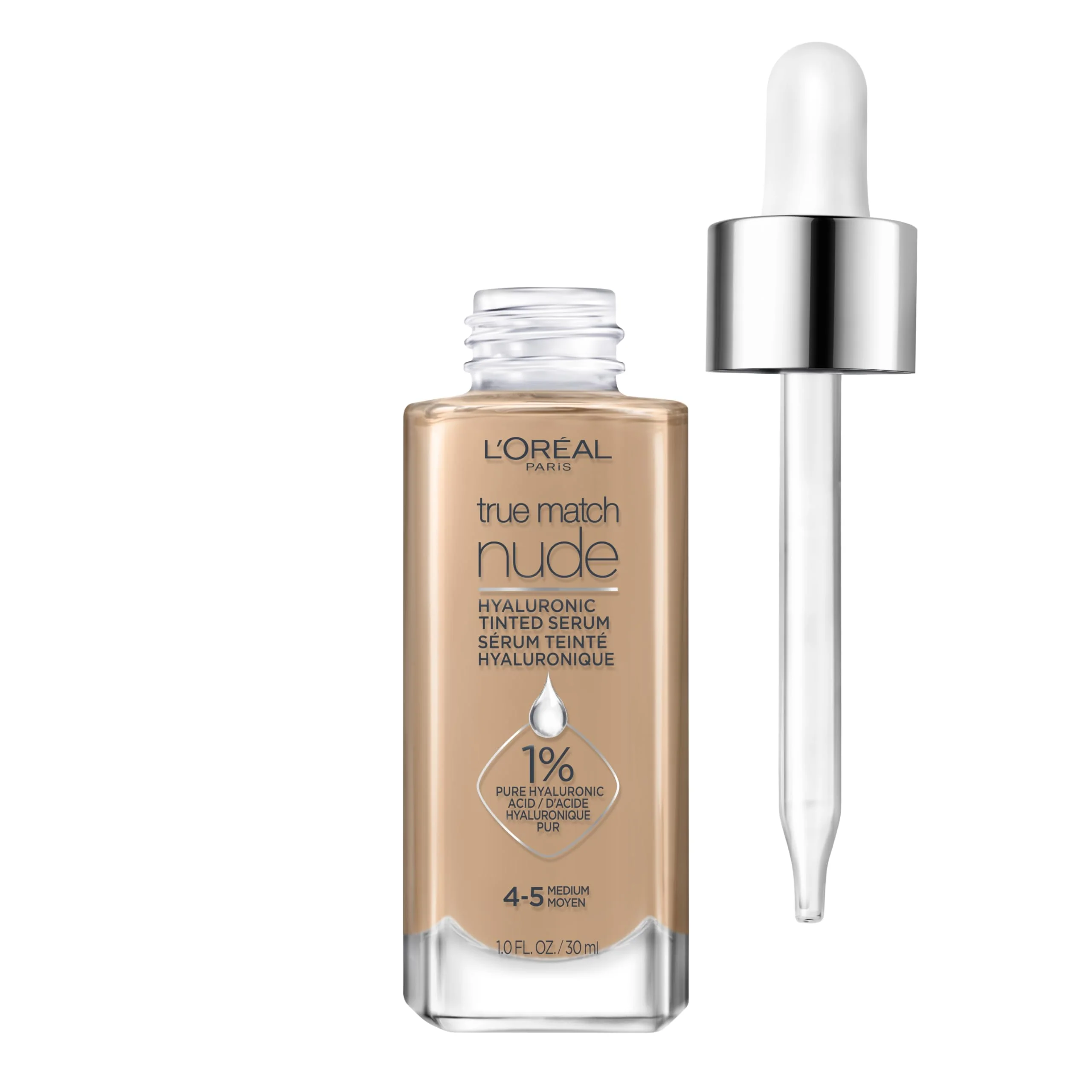 User-Friendly L'O Paris True Match Nude Hyaluronic Tinted Serum Foundation with 1 Hyaluronic acid Medium 4-5 1 fl. oz. Refined