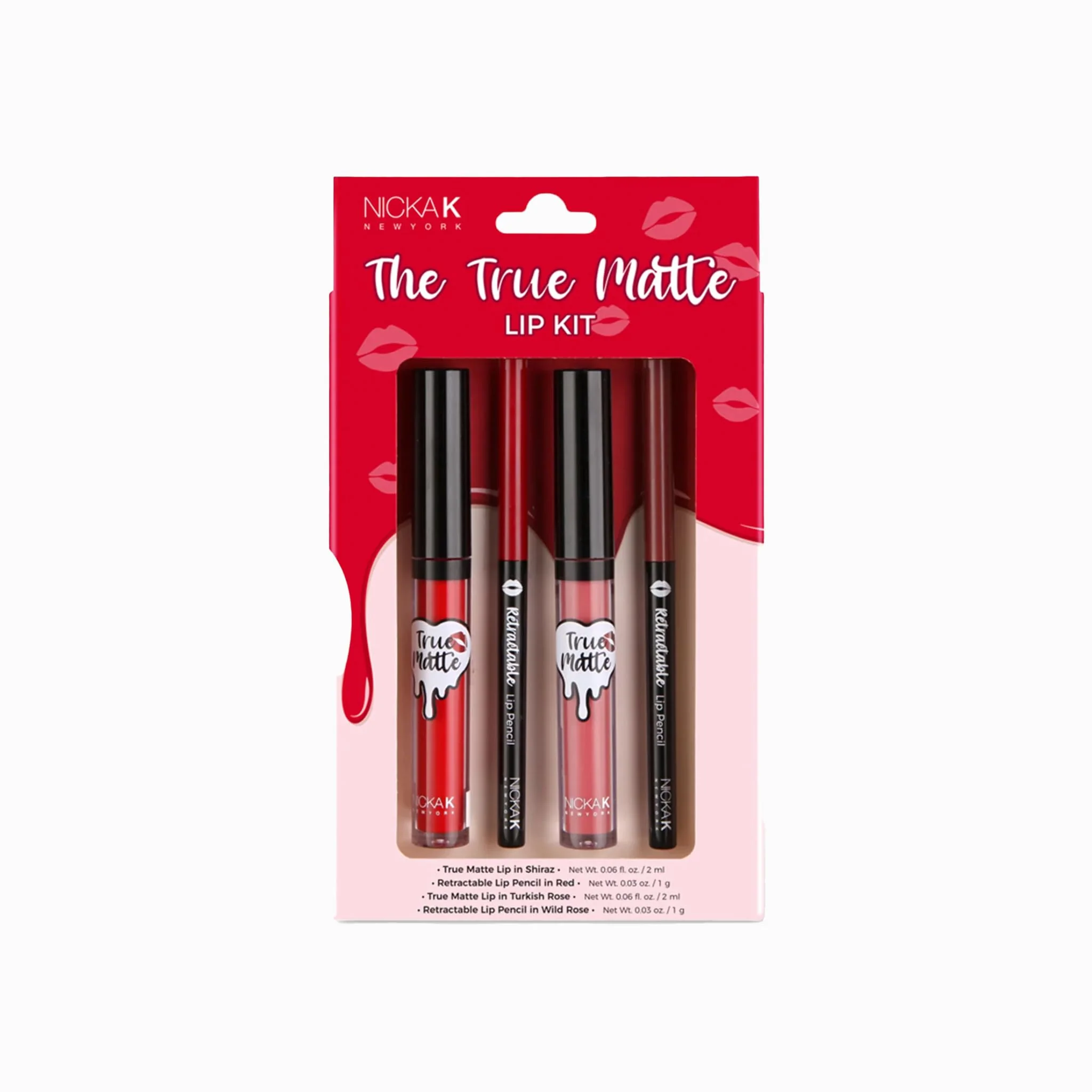 Next-Generation Nicka K The True Matte Lip Kit Shiraz Red Turkish Rose Wild Rose Green