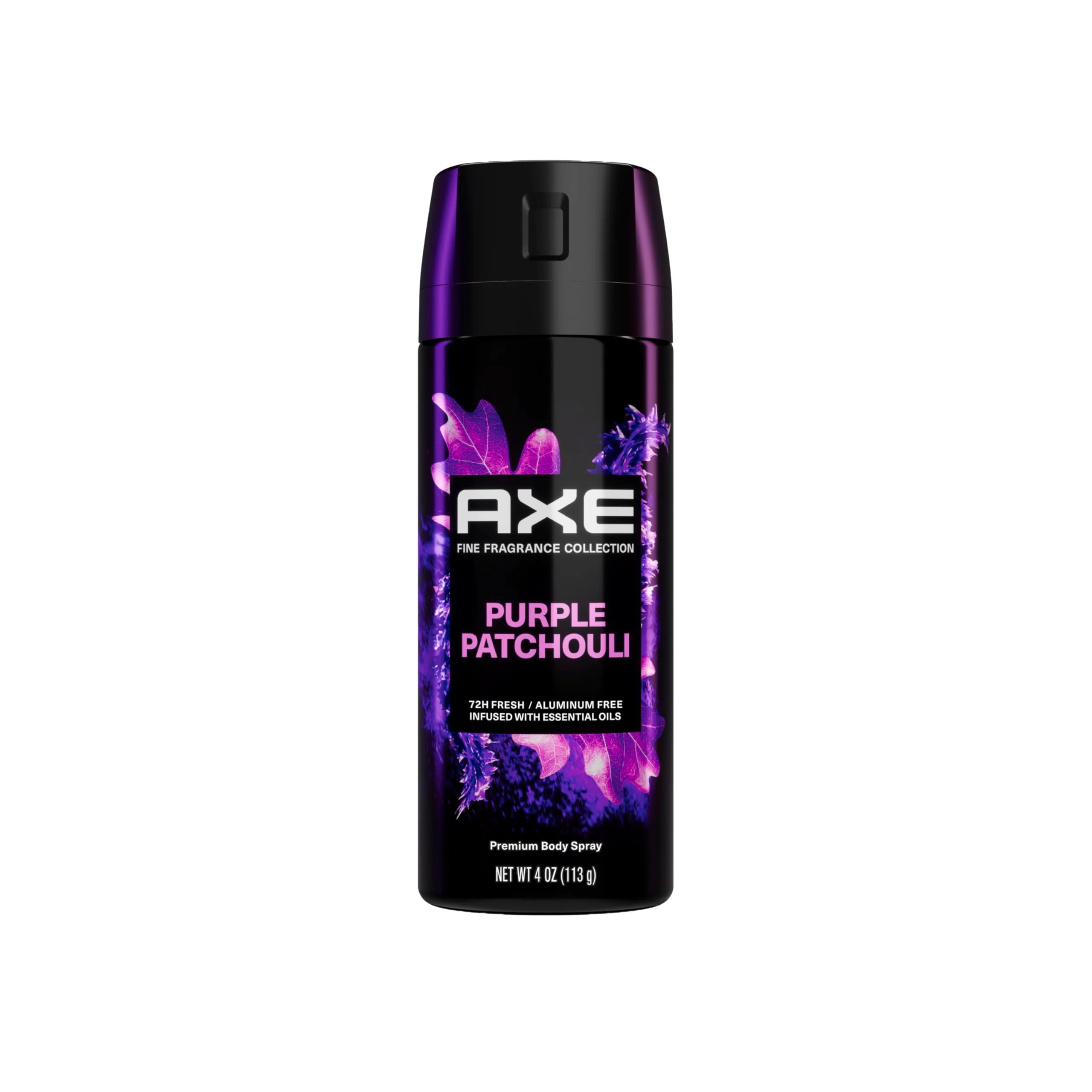 Secure AXE Fine Fragrance Collection Premium Body Spray with 72H Odor Protection Purple Patchouli with Citrus Oak Essential Oils Aluminum- 4 oz Durable