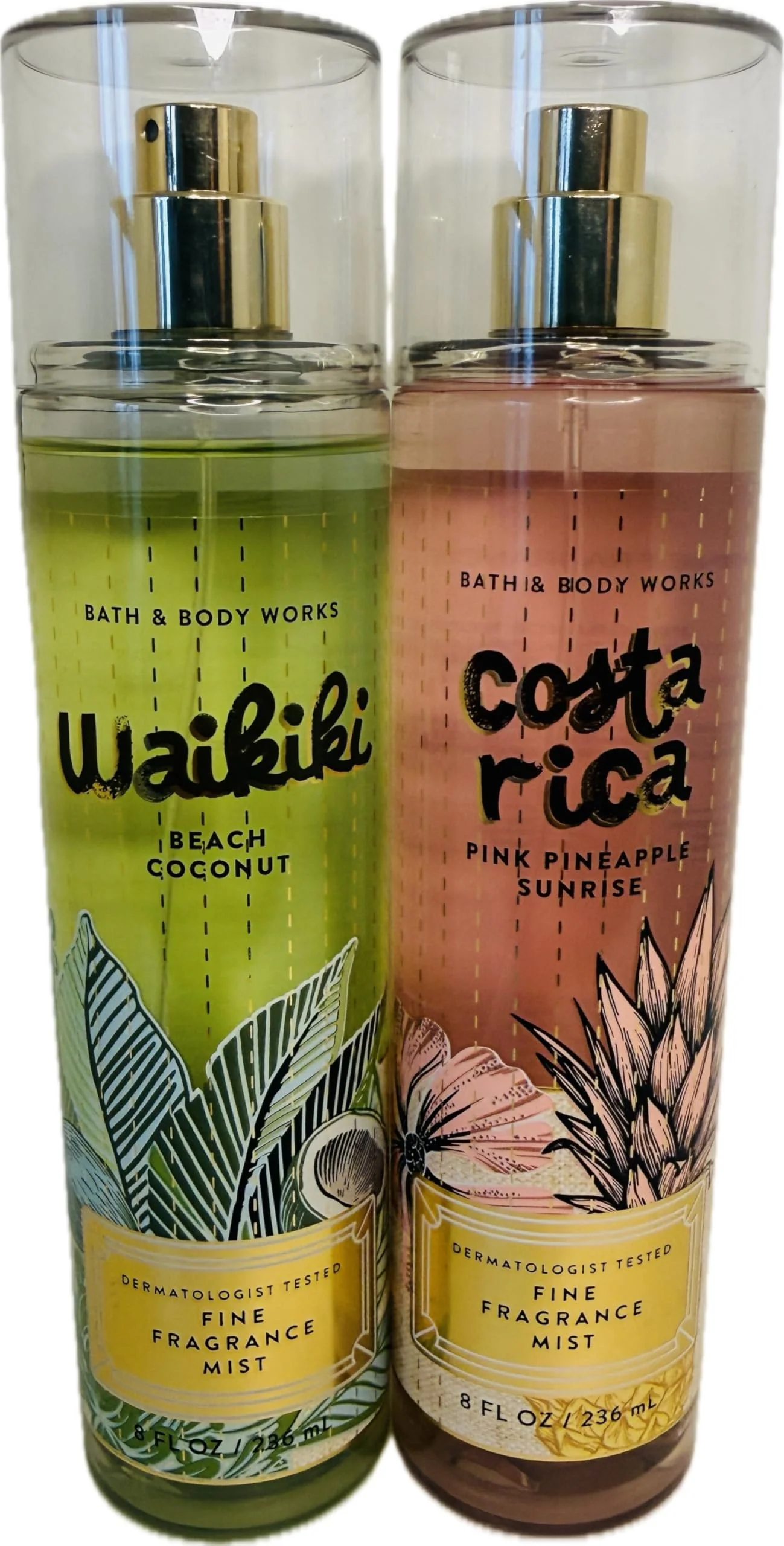 Consistent Bath Body Works Fine Fragrance Mist Set of 2 - Pink Pineapple Sunrise Waikiki Beach Coconut - Tropical Fruity Summer Body Spray Bundle Original