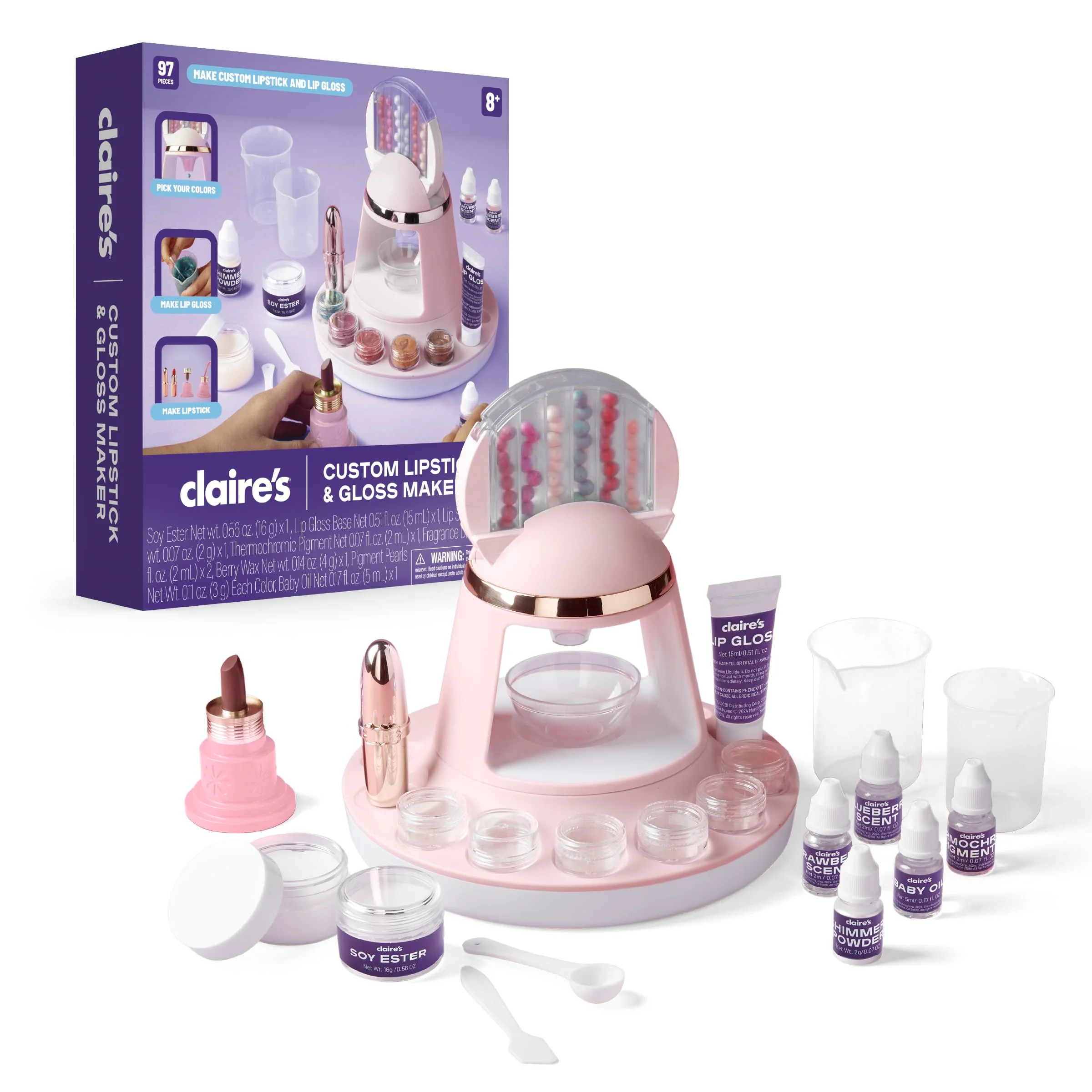 Healthy Claire's DIY Lipstick Lip Gloss Making Kit 97-Piece Makeup Arts Crafts Set Handmade Moisturizing Lip Glaze Girl Toys Cosmetic Products Artisan