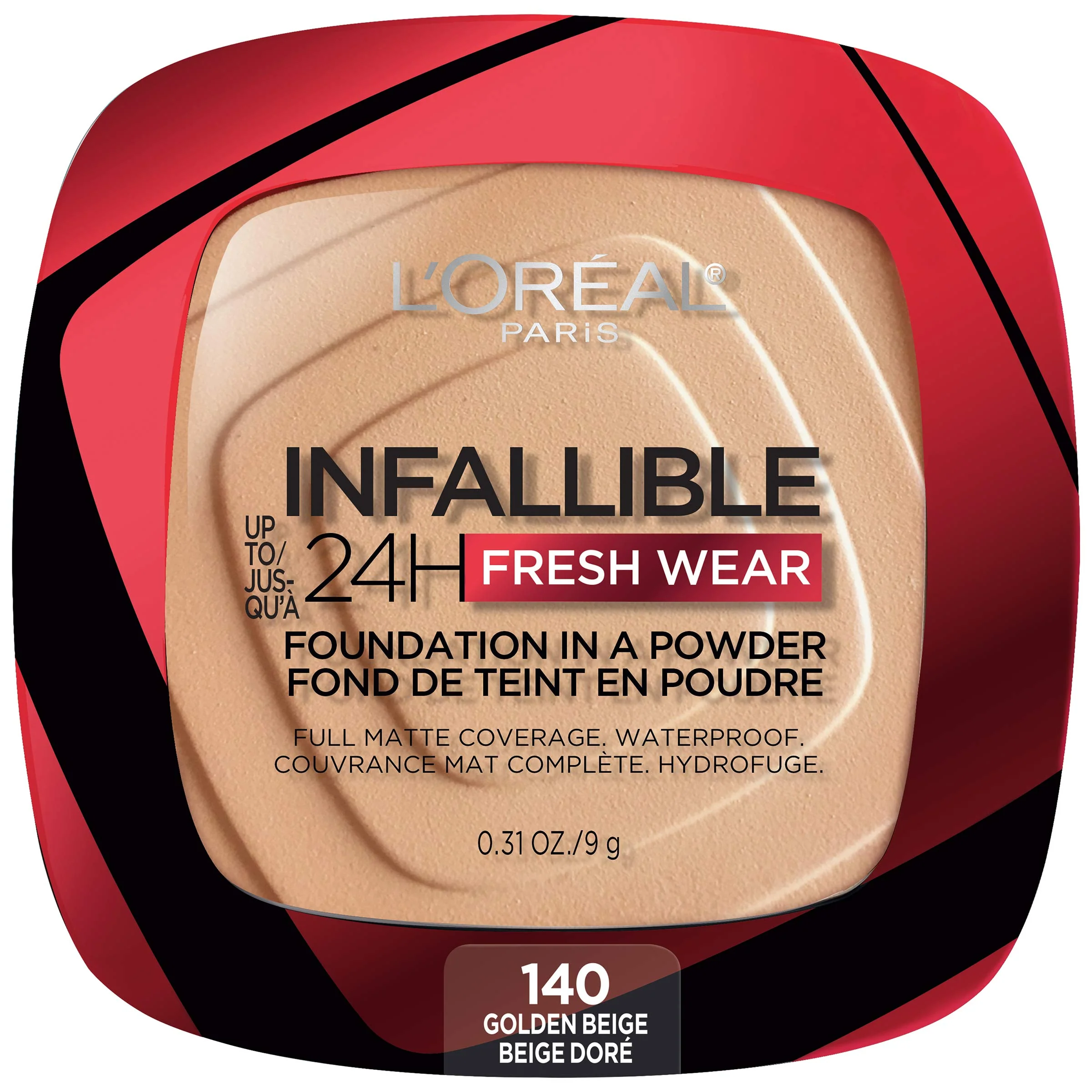 Innovative L'O Paris Makeup Infallible Fresh Wear Foundation in a Powder Up to 24H Wear Waterproof Golden Beige 0.31 oz. Packaging May Vary Proven