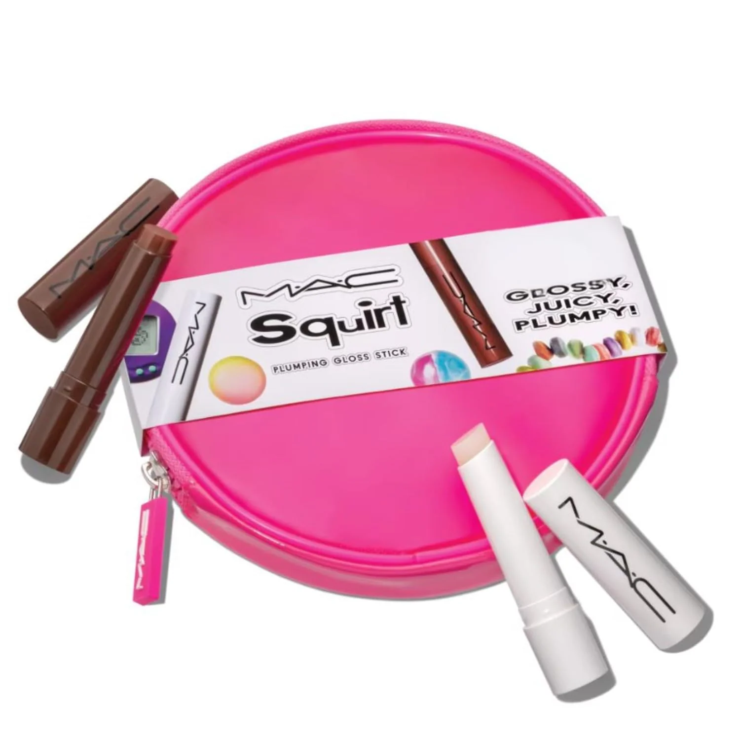 Natural MAC Cosmetics Limited Edition Amped Squirt Plumping Gloss Stick Set - Lower Cut Sheer Brown and Clear First-Class