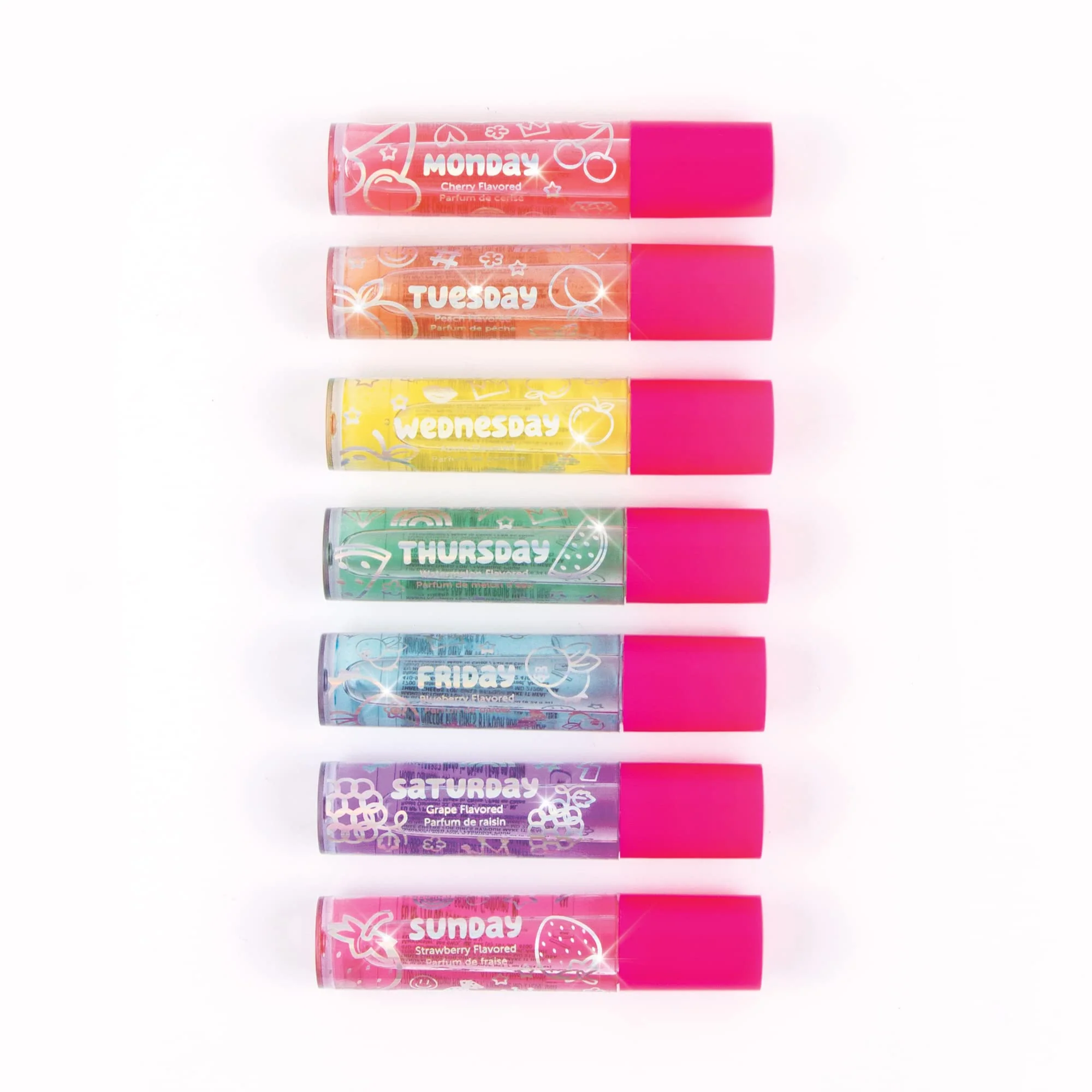 Sustainable Make It 3C4G Days of the Week Lip Gloss Set - 7 Pack Kids Lip Gloss Kit - Clear Flavored Roll On Lip Gloss for Girls Teens Responsible