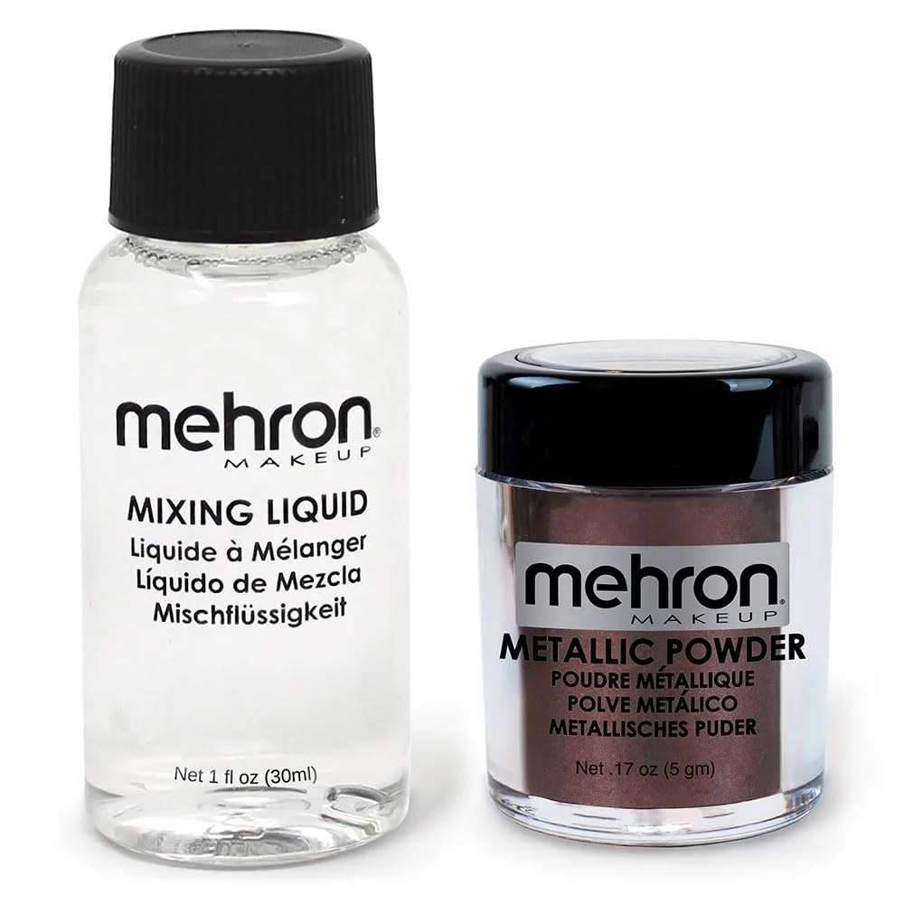 Soft Mehron Makeup Metallic Powder .17 oz with Mixing Liquid 1 oz BRONZE Organic