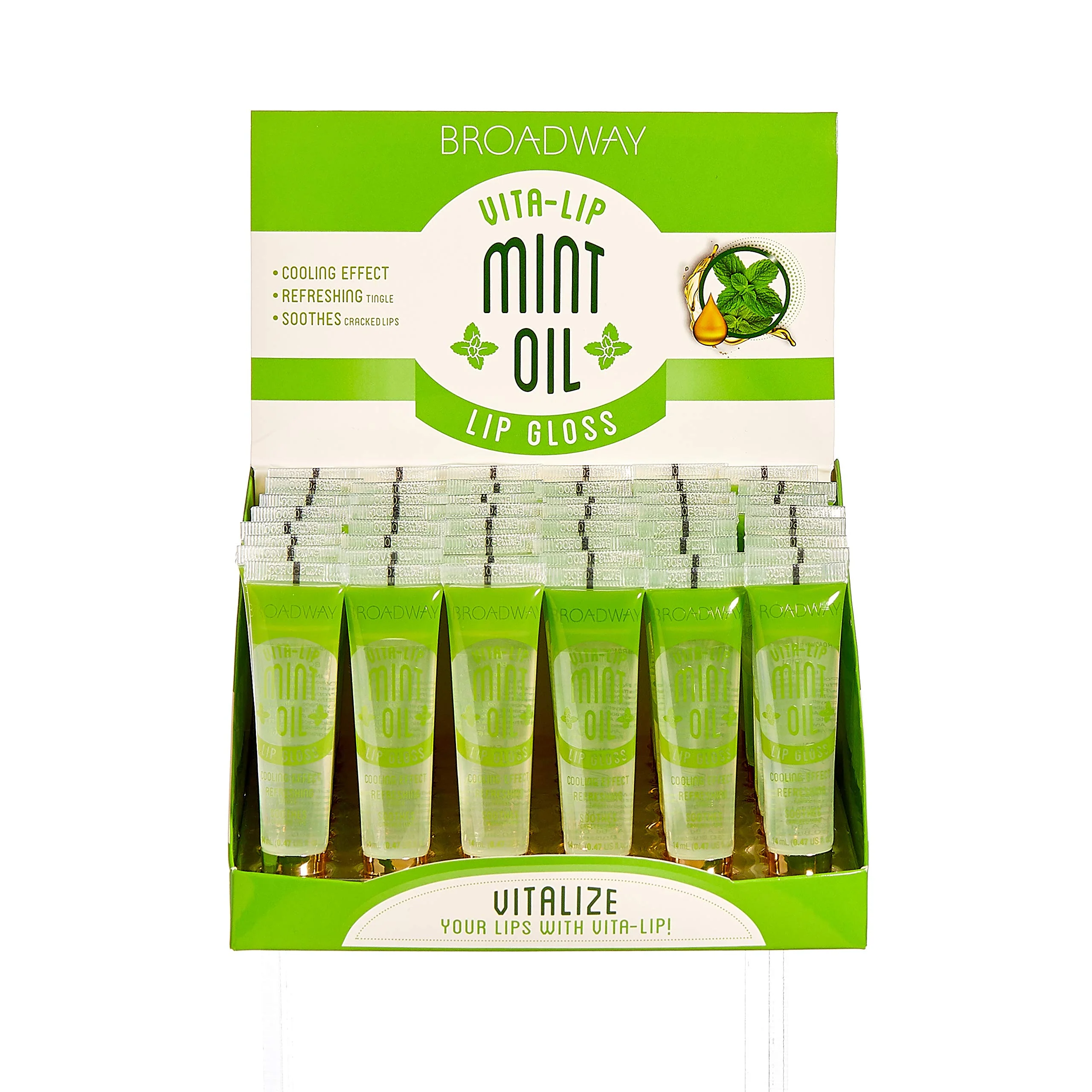 Eco-Friendly Ruby Kisses Broadway Vita-Lip Clear Lip Gloss Mint Oil 48 Pack Ultra-Hydrating Soothing Formula with Vitamin Oils High-Shine Non-Sticky Finish Verified