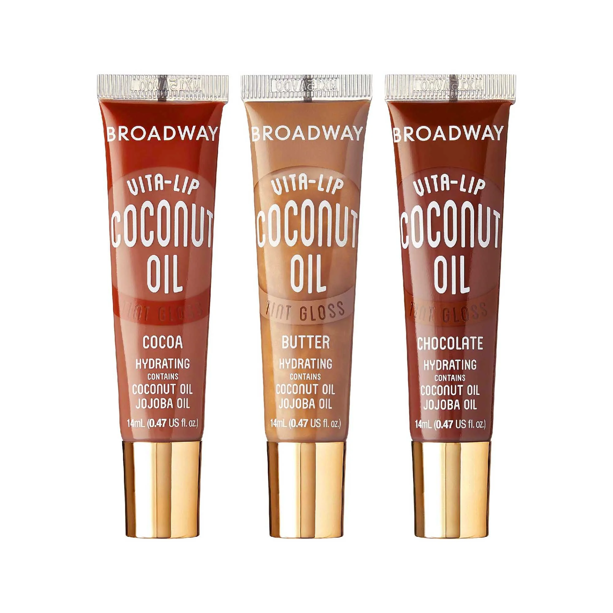 High-Performance Ruby Kisses Broadway Vita-Lip Tinted Lip Gloss Set 3 Pack Cocoa Butter Chocolate Ultra-Hydrating Coconut Jojoba Oil Soothing Formula Outstanding