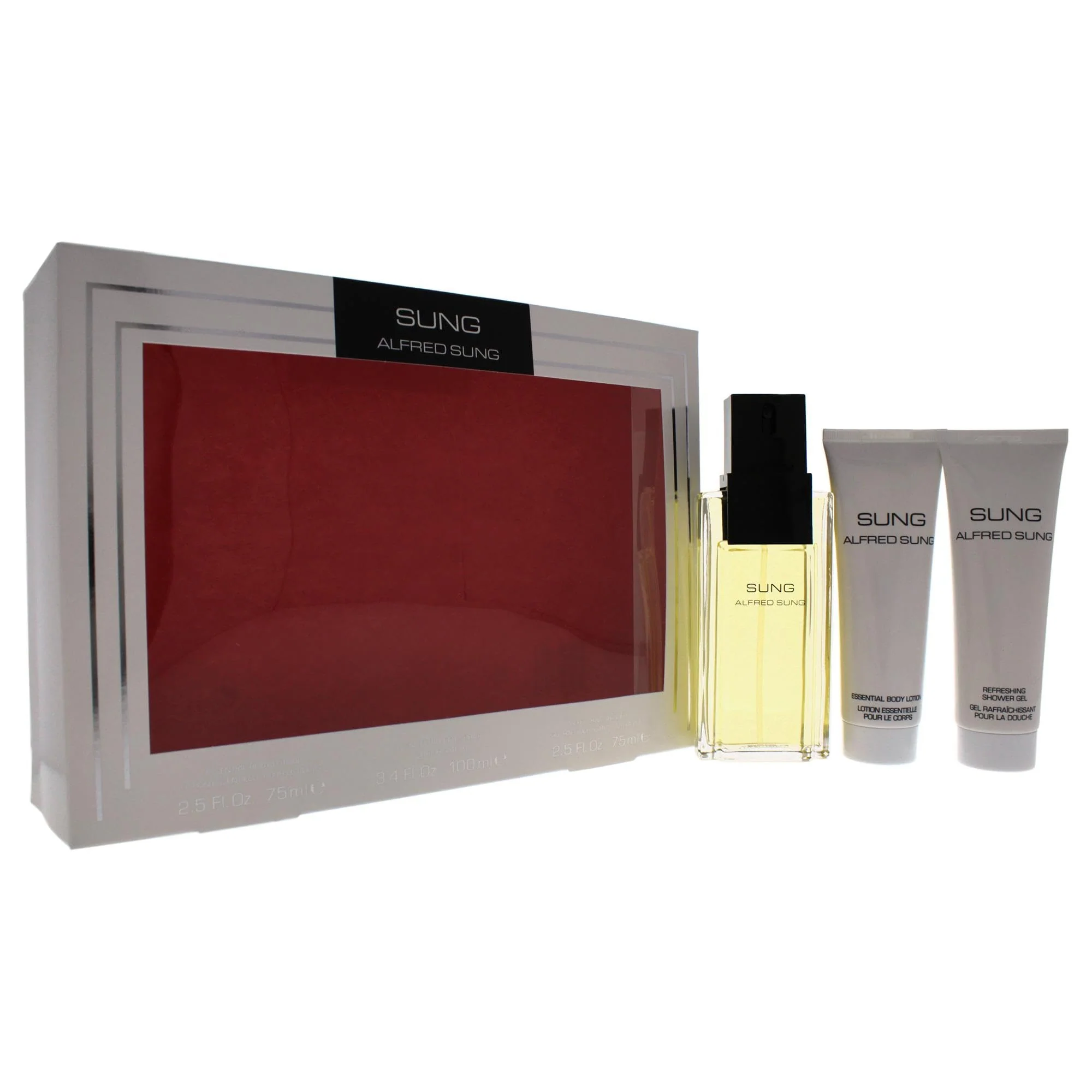 Practical ALFRED SUNG Sung for Women - 3 Pc Gift Set 3.4oz EDT Spray 2.5oz Essential Body Lotion 2.5oz Refreshing Shower Gel. Sophisticated