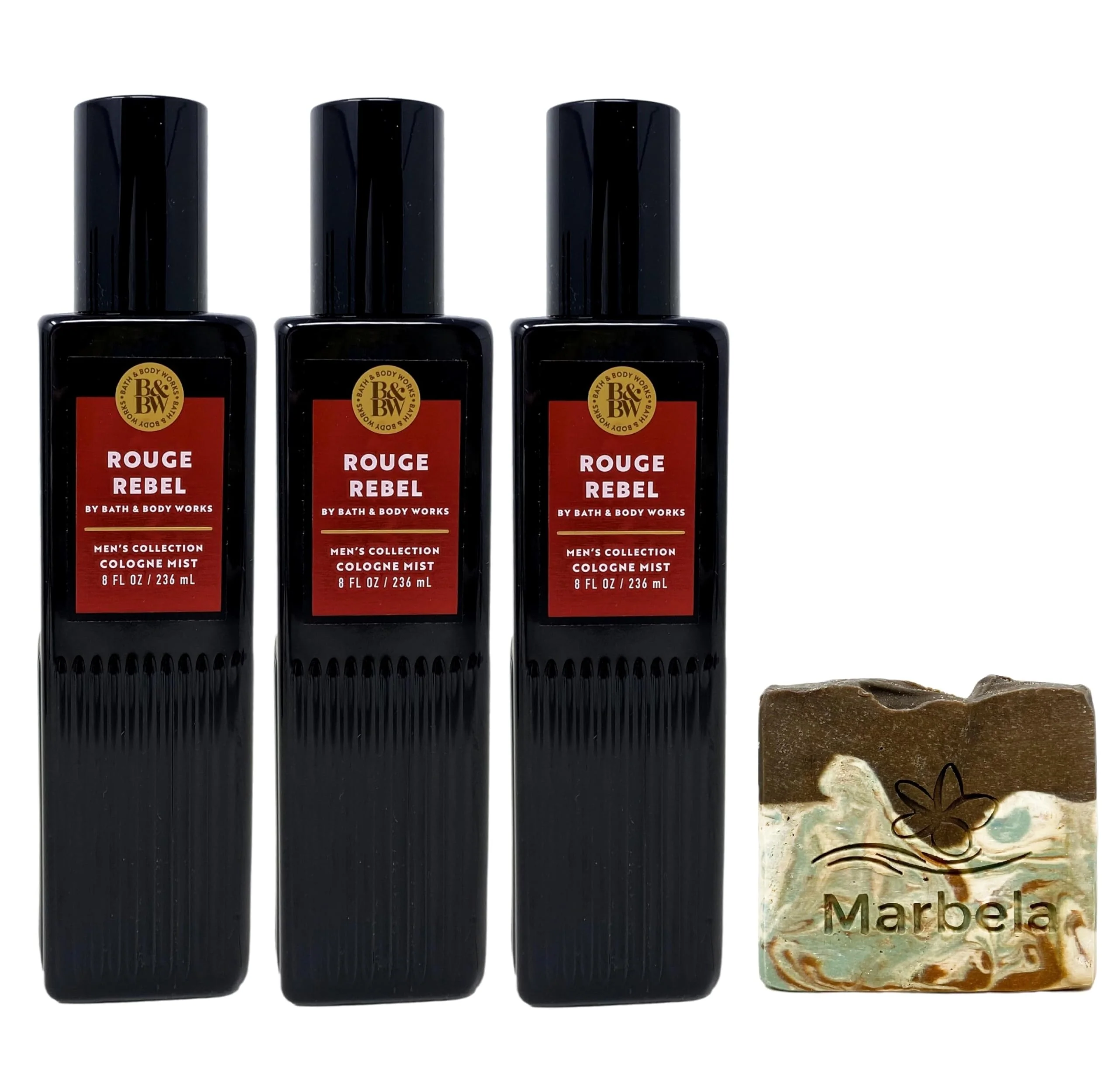 Genuine Bath Body Works Men's Collection Rouge Rebel 3 Pack Cologne Mist with a Cabin Spice Bar Soap - Full Size High-Performance