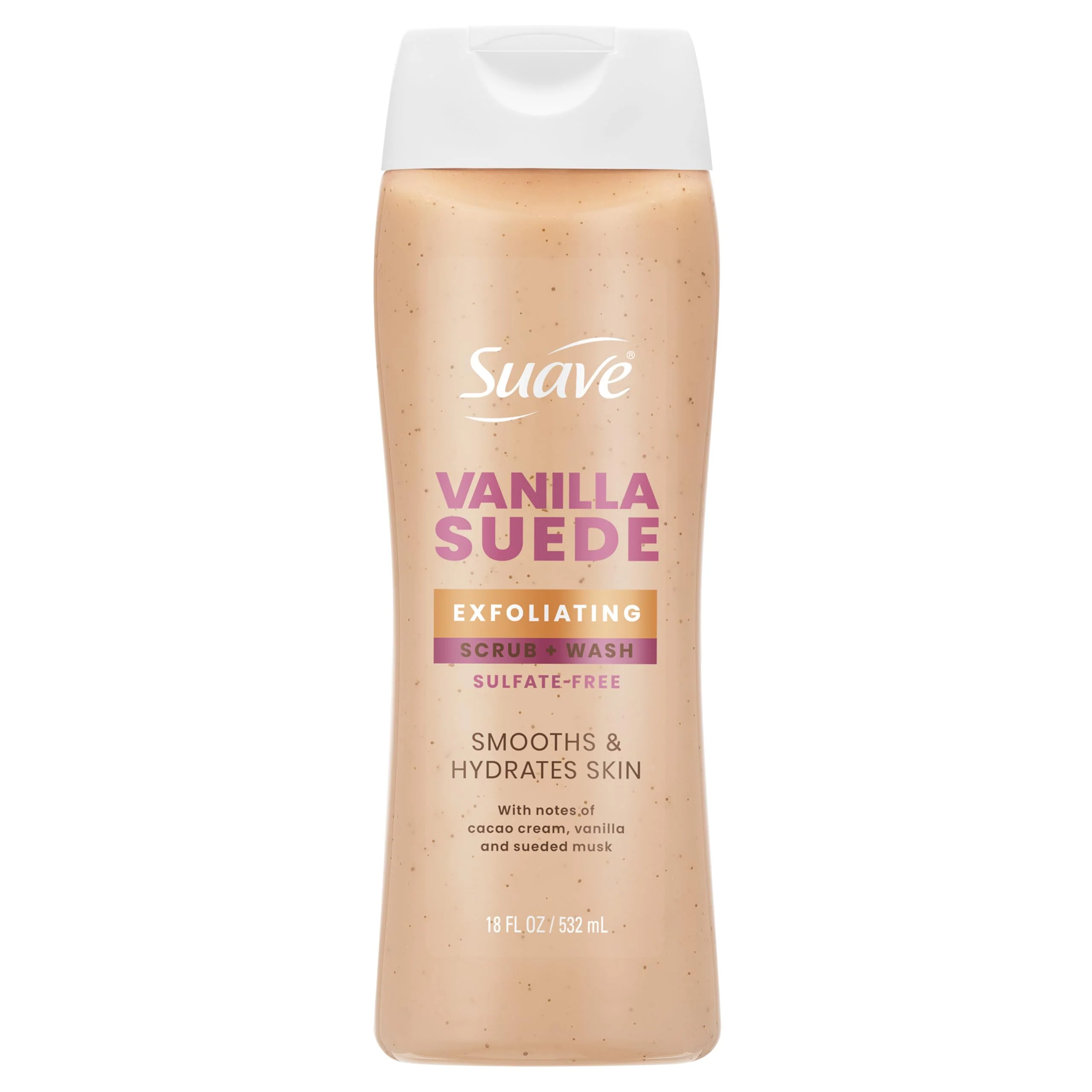 Sophisticated Suave Vanilla Suede Exfoliating Body Wash Scrub with Glycerin Vitamin E Sulfate- Hydrating Cleanser for Soft Smooth Skin 18 FL OZ Innovative
