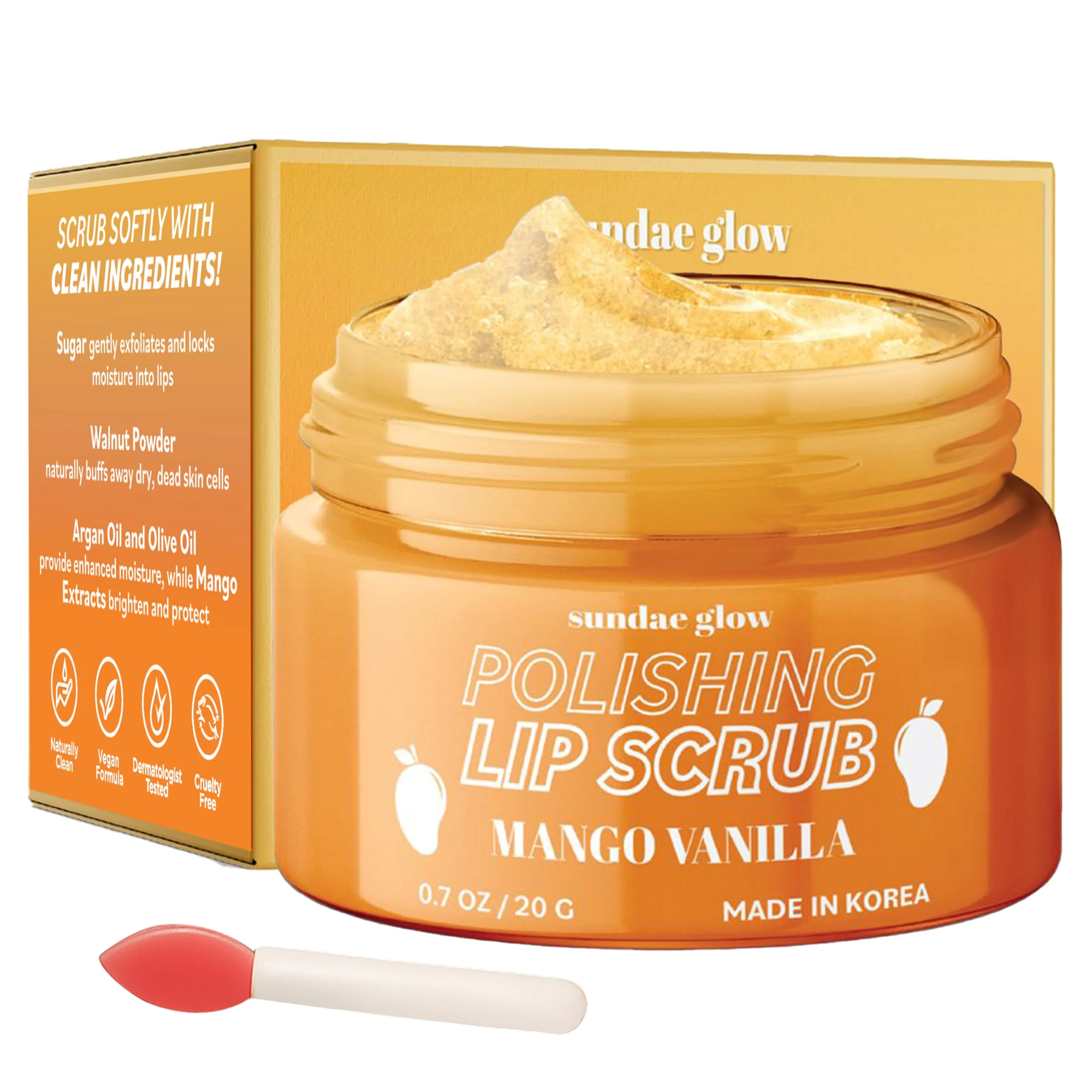 Eco-Friendly Sundae Glow Lip Scrub with Mango Vanilla - Exfoliates Hydrates Repairs - Smooths Softens Revitalizes Dry Lips - Dermatologist Tested Korean Verified