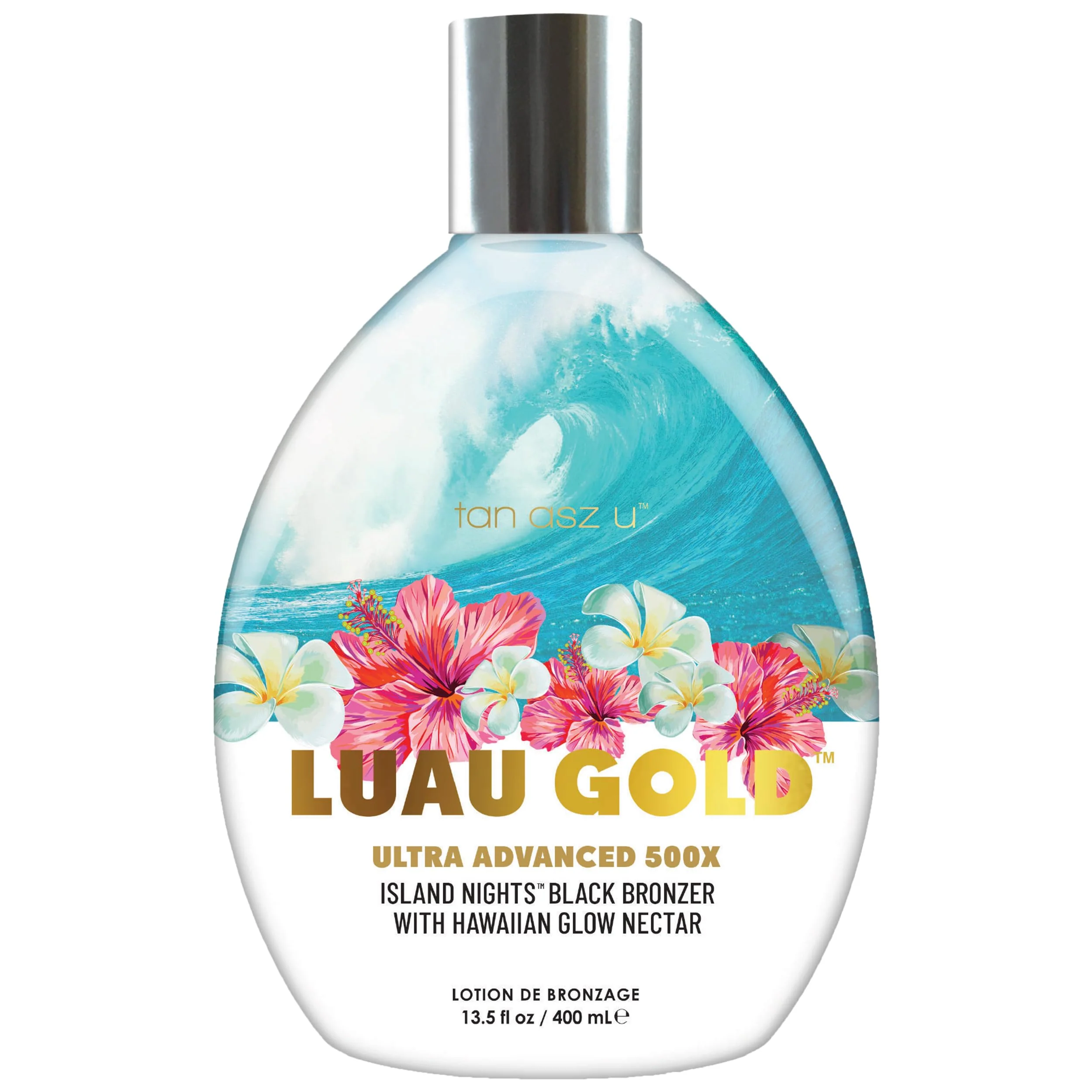 Trendy Tan Asz U Luau Gold Tanning Lotion 500X Ultra Advanced Island Nights Black Bronzer Tanning Lotion with Hawaiian Glow Nectar Peptides Ceramides Casual