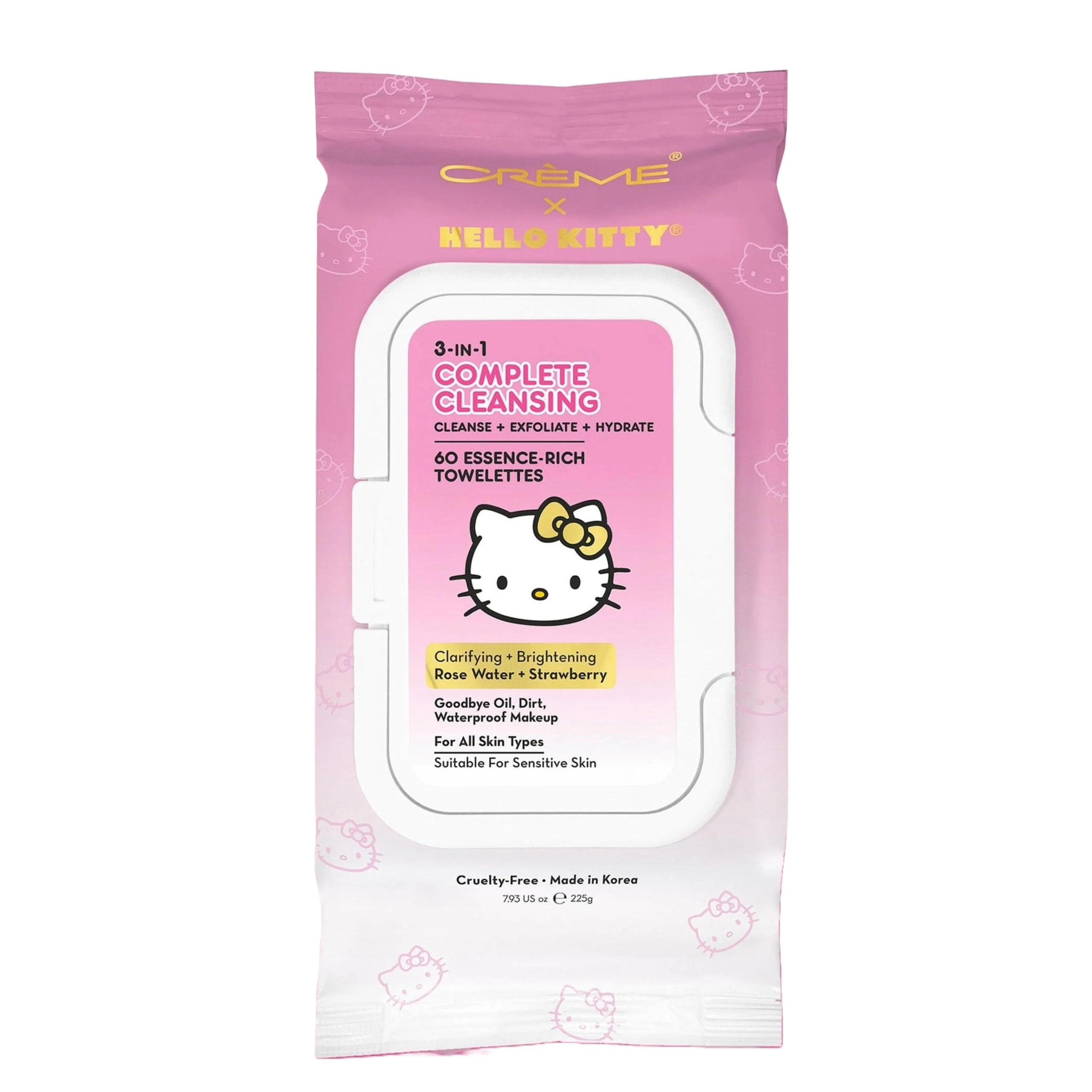 Relaxed The Crème Shop x Hello Kitty 3-in-1 Complete Cleansing Towelettes - Rose Water Strawberry - Cleanse Refresh Hydrate for Face and Body Unique