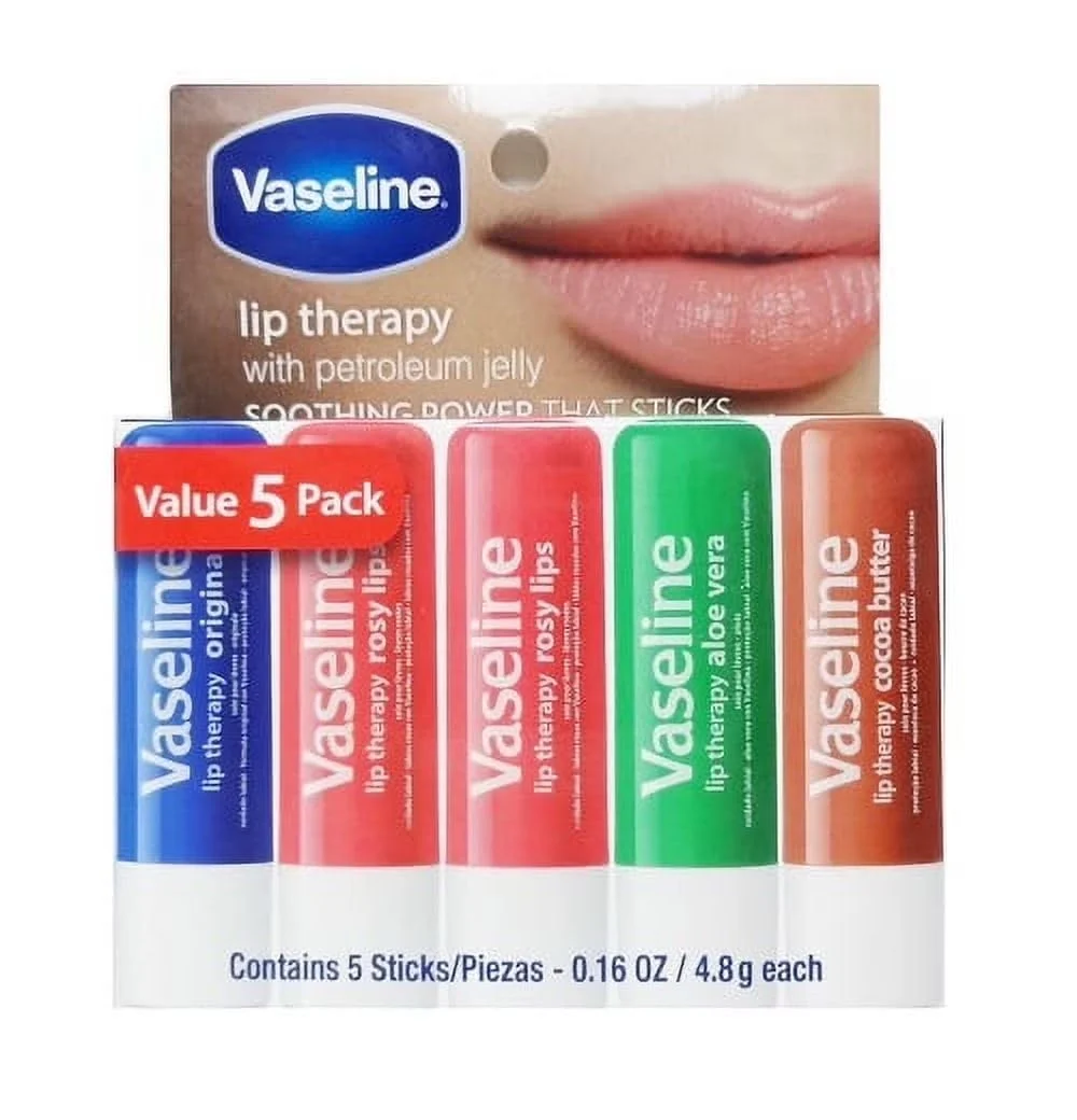 Dependable Vaseline Lip Therapy 5-Piece Lips Set Value Pack 0.16 oz. 4.8g each 1 2 Rosy 1 Cocoa 1 Aloe Convenient