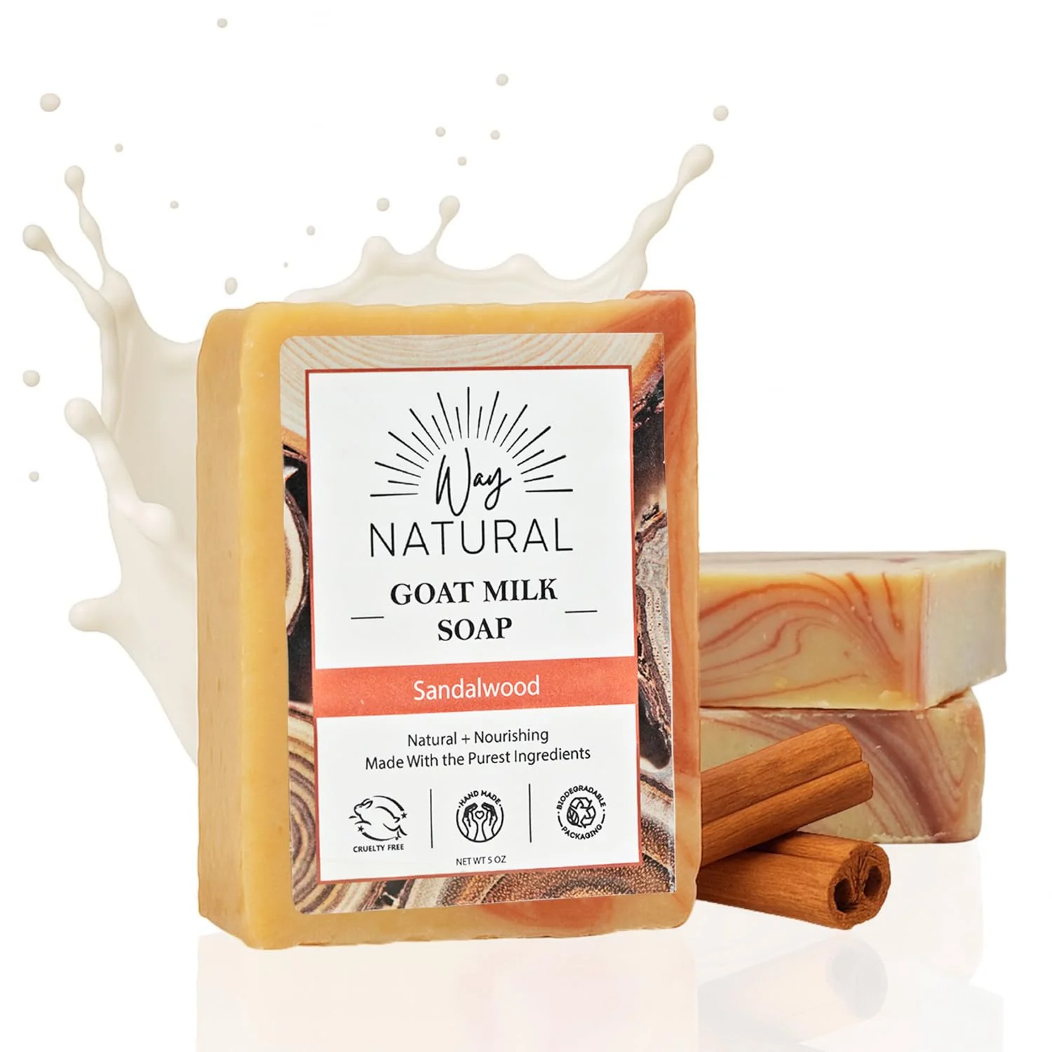 Exceptional Way Natural Sandalwood Soap Bar 3 Pack - Goat Milk Soap for Men Women - Natural Handmade w Milk - Dry Skin Hands Body - Premium Gentle No High-End