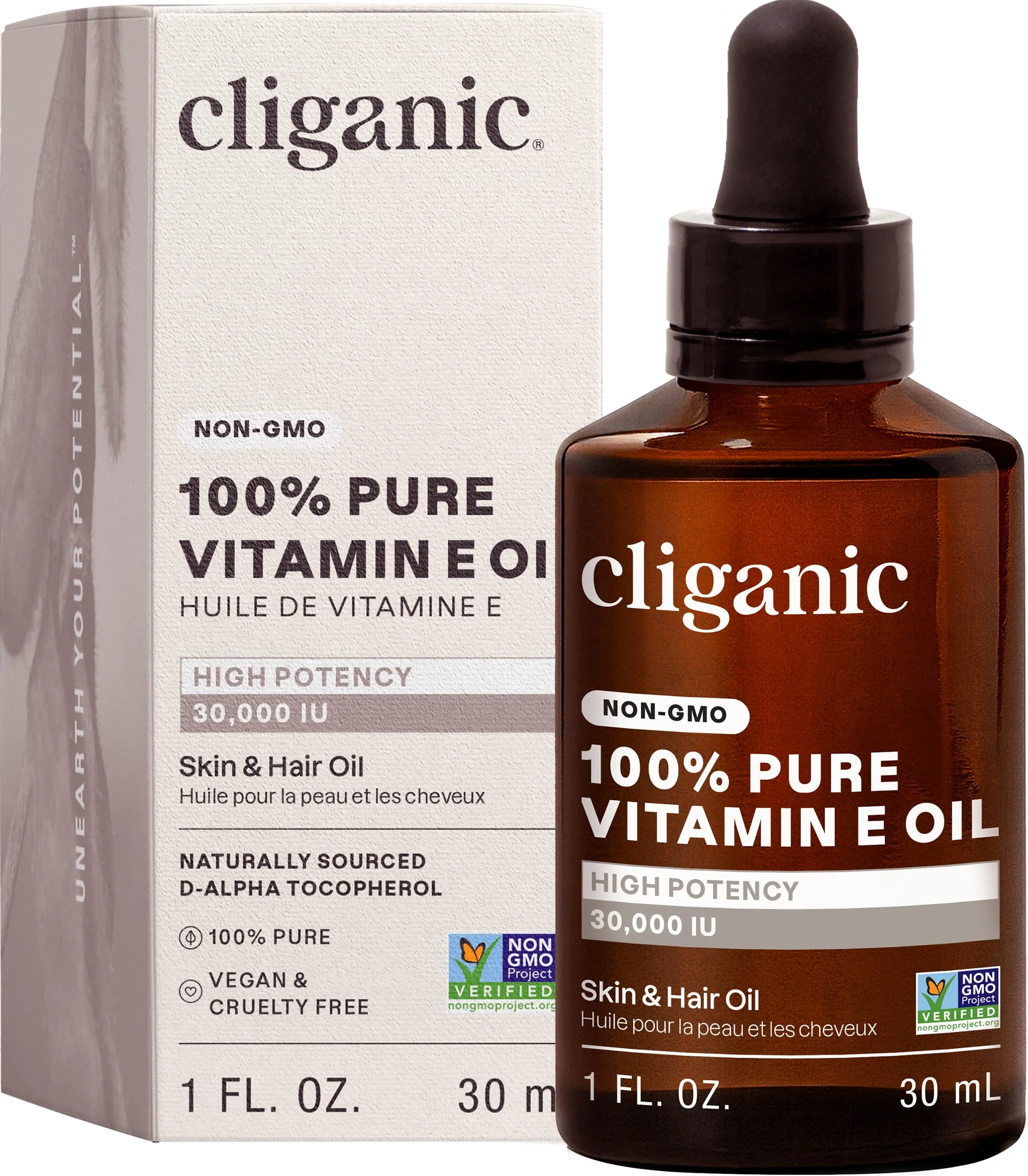 Verified Cliganic Pure Vitamin E Oil for Skin Scars Hair Face - 30 000 IU Non-GMO Natural D-Alpha Tocopherol Prestigious