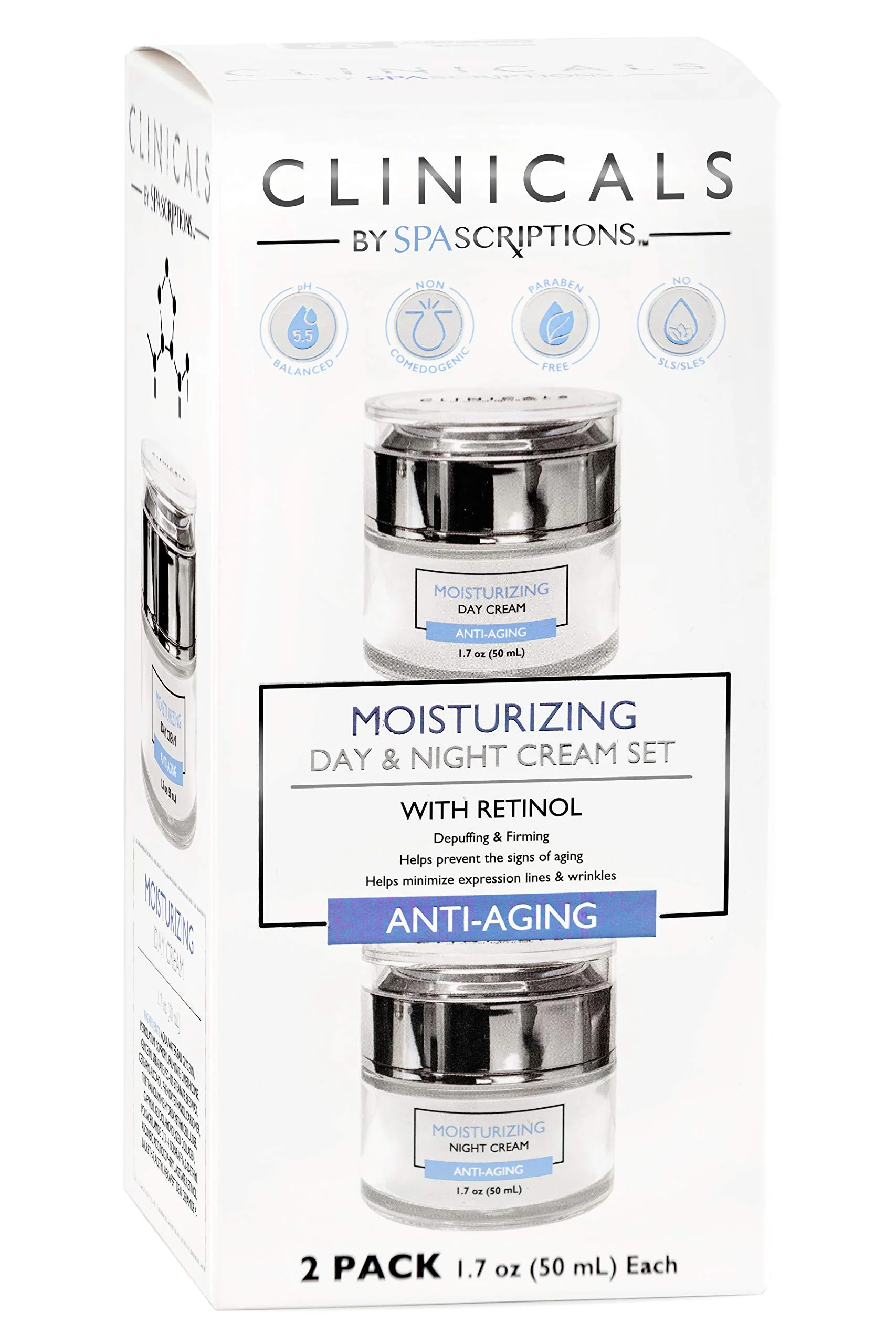 Unique Clinicals- Moisturizing Day Night Cream Set with Retinol - 2 Pack 1.7oz Smooth