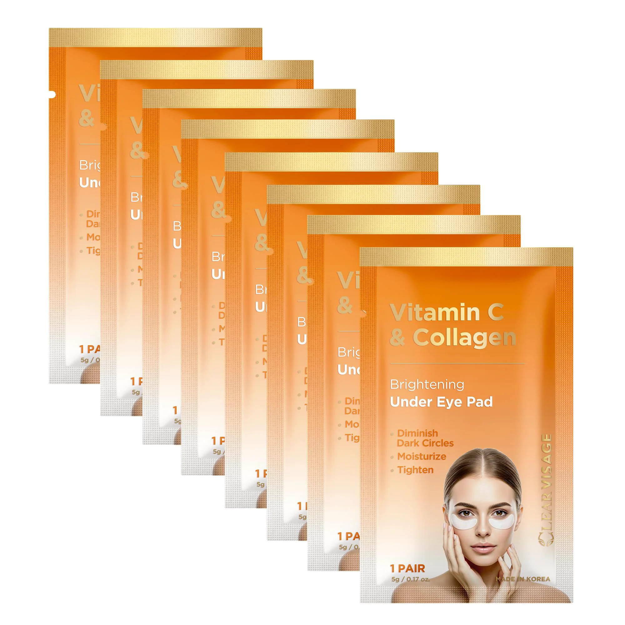 Healthy Clear Visage Vitamin C Collagen Under Eye Patches - Dark Circles Puffiness Reducer - Hydrating Anti-Aging Pads For Wrinkles - Dermatologist Tested Minimalist