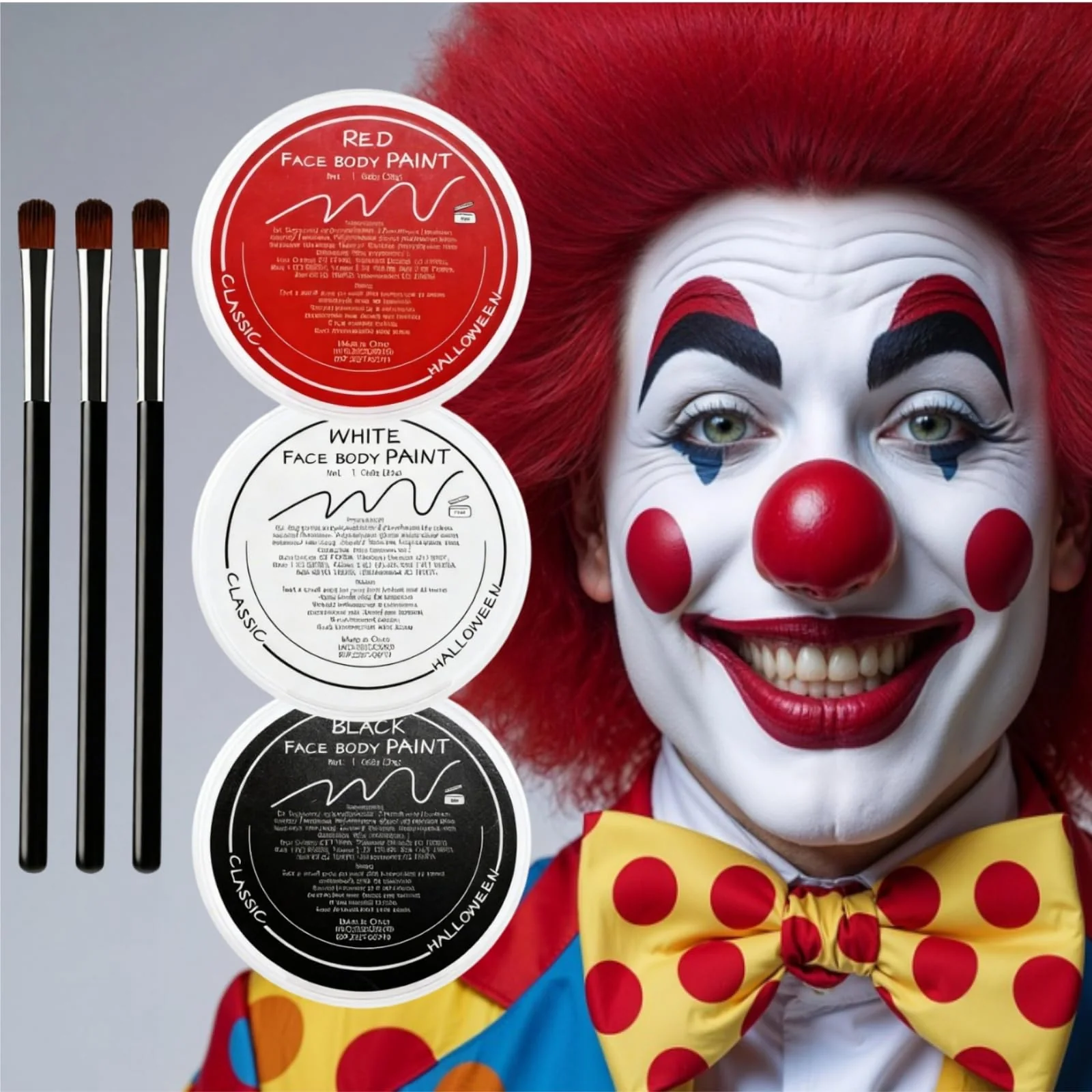 Responsible Clown Makeup Kit White Black Red Face Body Paint Set Halloween Clown Joker Makeup Kit Professional Black White and Red Face Painting Kit Selected