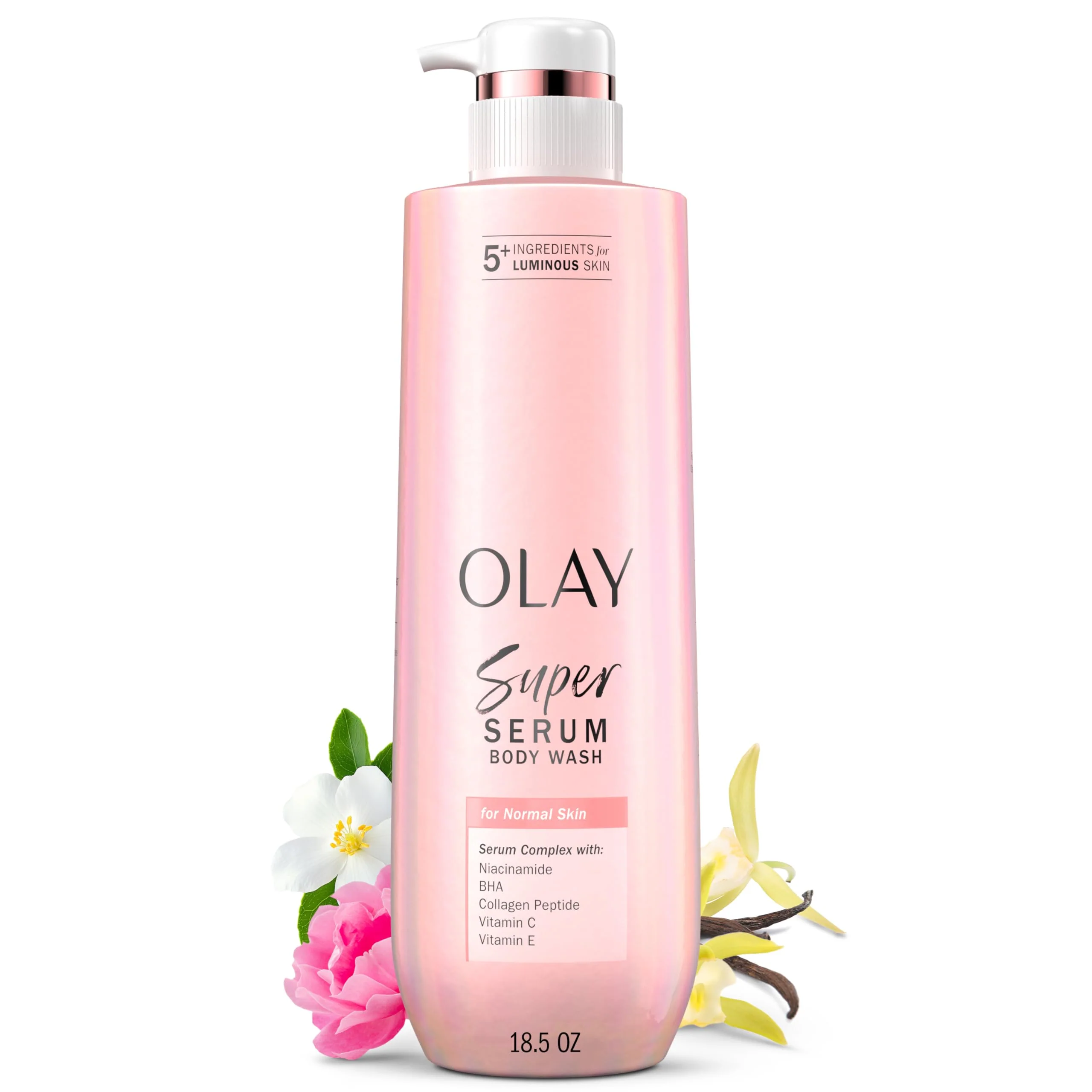 High-Performance Olay Super Serum Body Wash for Normal Skin 24hr Long Lasting Hydration 5 Ingredient Serum Complex for Bright Even Firm Luminous Skin 18.5 fl oz Powerful