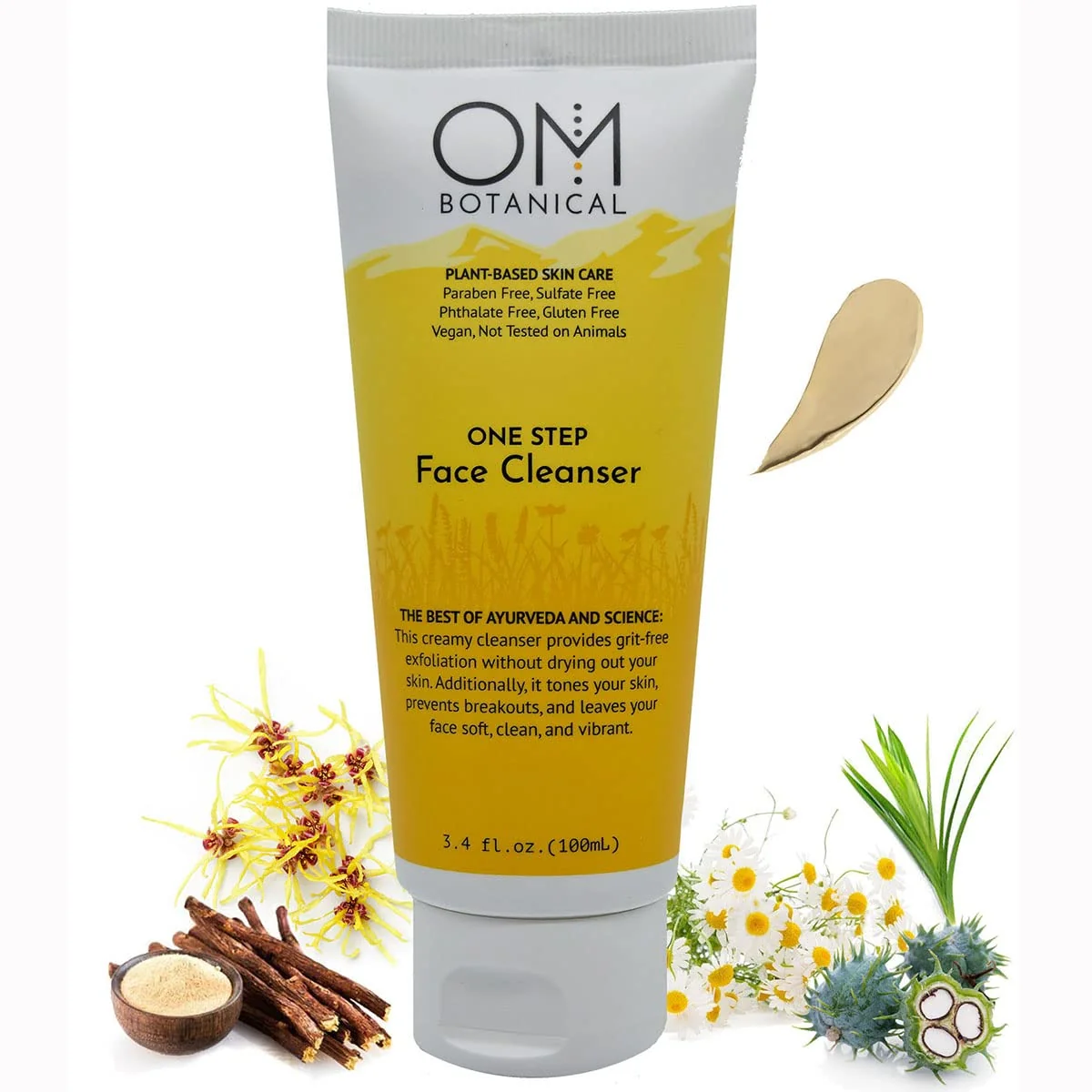 Refined OM Botanical One Step Face Cleanser - 3-in-1 Natural Face Wash Enzyme Exfoliator Toner - Pineapple Papaya Enzymes Gram Flour - pH Balanced Premium Material