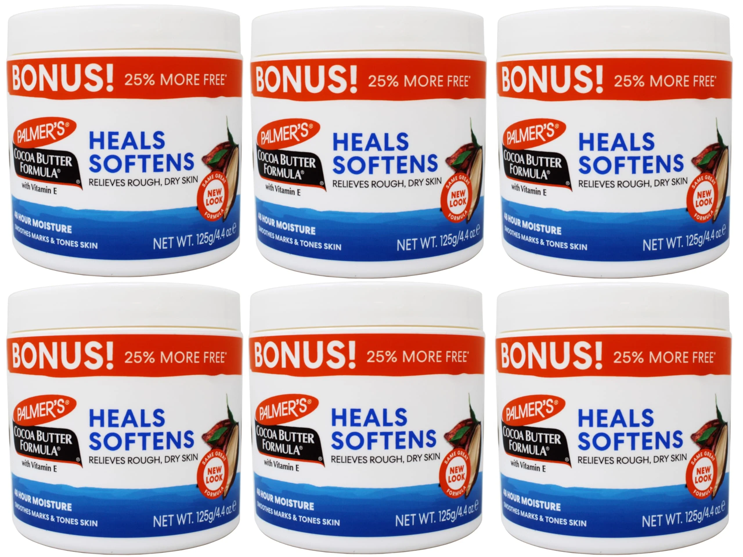 Verified Palmer's Cocoa Butter Formula with Vitamin E Body Moisturizer Relieves Rough Dry Skin Smoothes Marks Tones Skin Bonus 4.4 OZ Jar - 6 Pack First-Class
