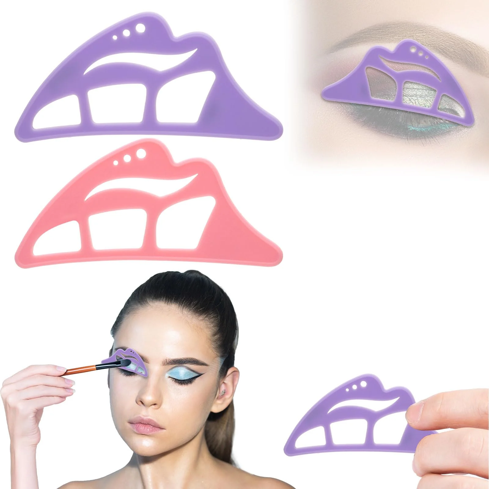Easy-to-Use NFAMRZCAR 2PC Eyeshadow Stencil 5 in 1 Silicone Eyeshadow Tool Reusable Eye Makeup Aid Stencils Eye Makeup Aid for Make Up Beginners Women Breathable