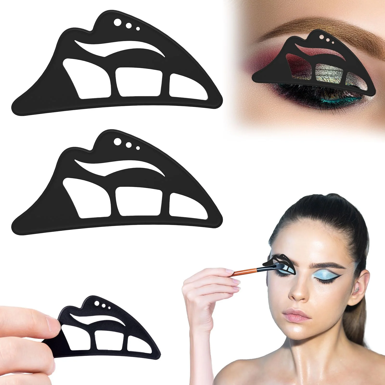 NFAMRZCAR 2PC Eyeshadow Stencil 5 in 1 Silicone Eyeshadow Tool Reusable Eye Makeup Aid Stencils Eye Makeup Aid for Make Up Beginners Women Black Elite