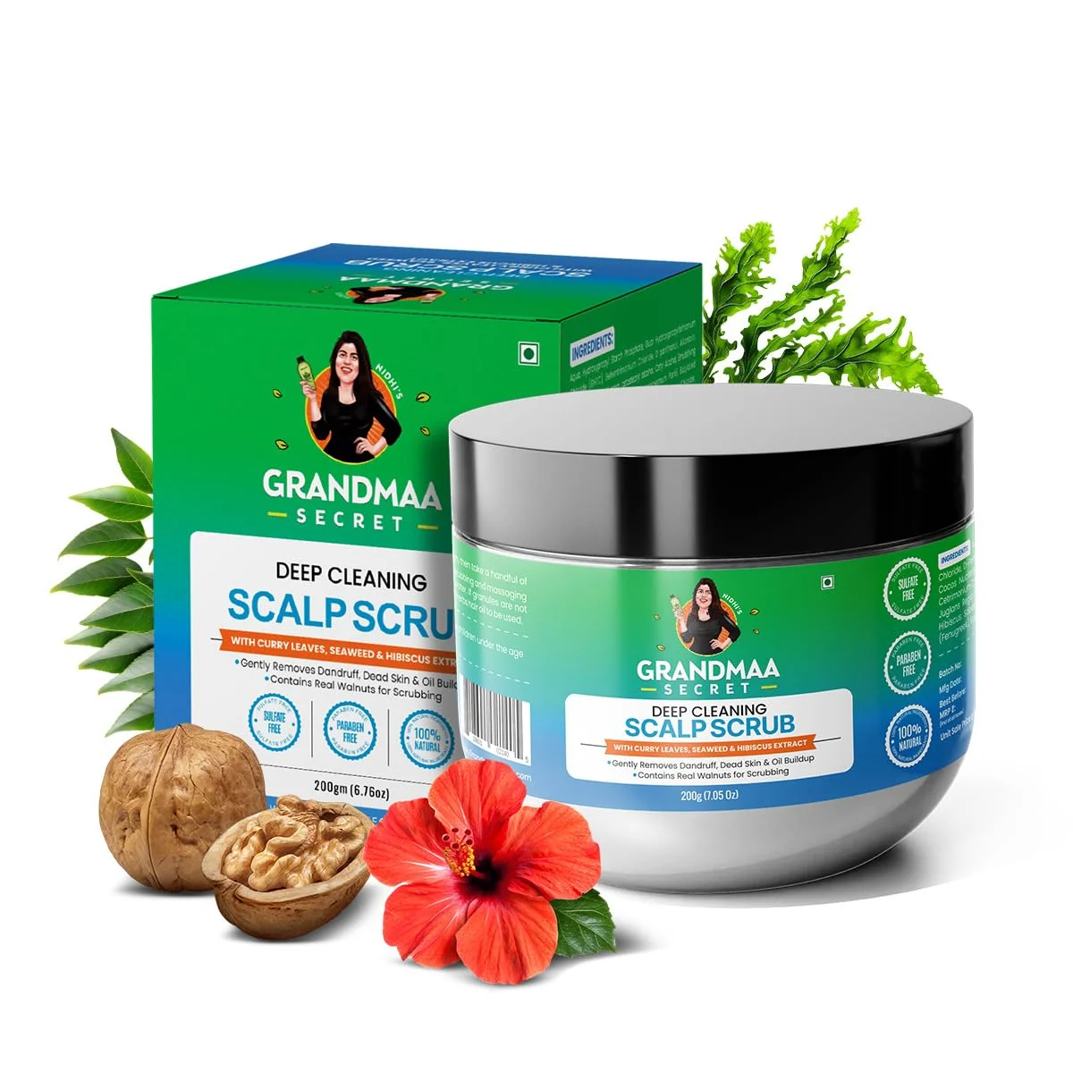 Trendy NIDHI S GRANDMAA SECRET Scalp Scrub - Natural Curry Leaves Seaweed Scalp Scrub for Dandruff Buildup Dead Skin - Cleansing and Exfoliating Dry Easy-to-Use