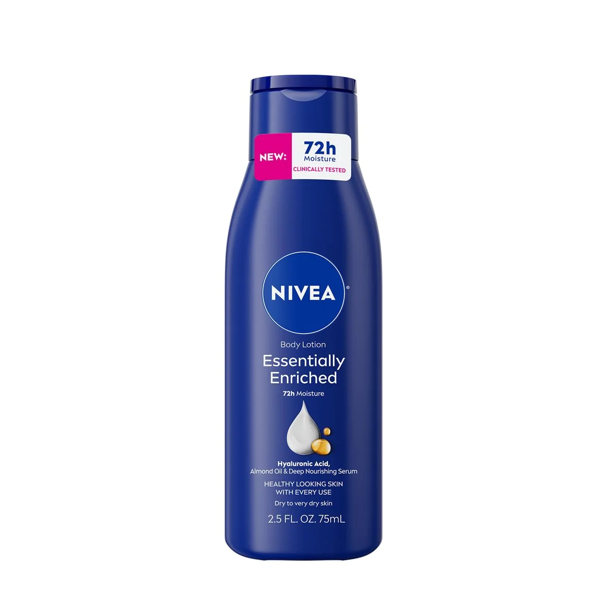 Powerful NIVEA Essentially Enriched Body Lotion for Very Dry Skin with Hyaluronic Acid Almond Oil and Deep Nourishing Serum 72-Hour Body Moisturizer 2.5 Fl Contemporary