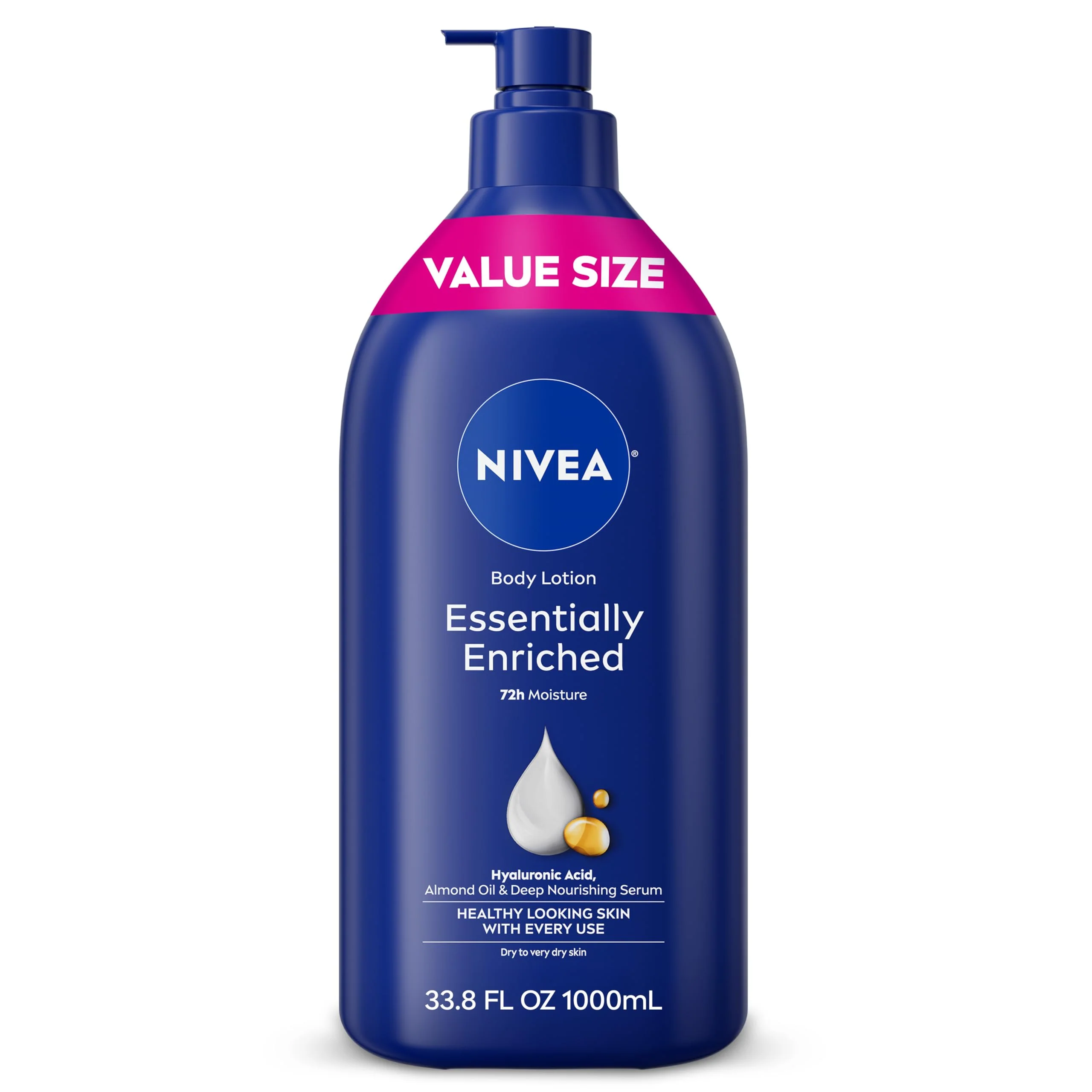 Fine Crafted NIVEA Essentially Enriched Body Lotion for Very Dry Skin with Hyaluronic Acid Almond Oil and Deep Nourishing Serum 72-Hour Body Moisturizer 33.8 Fl Smooth
