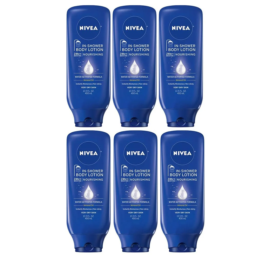 Next-Generation Nivea Lotion In-Shower Nourish For Very Dry Skin 13.5 Ounce 400ml 6 Pack Detailed