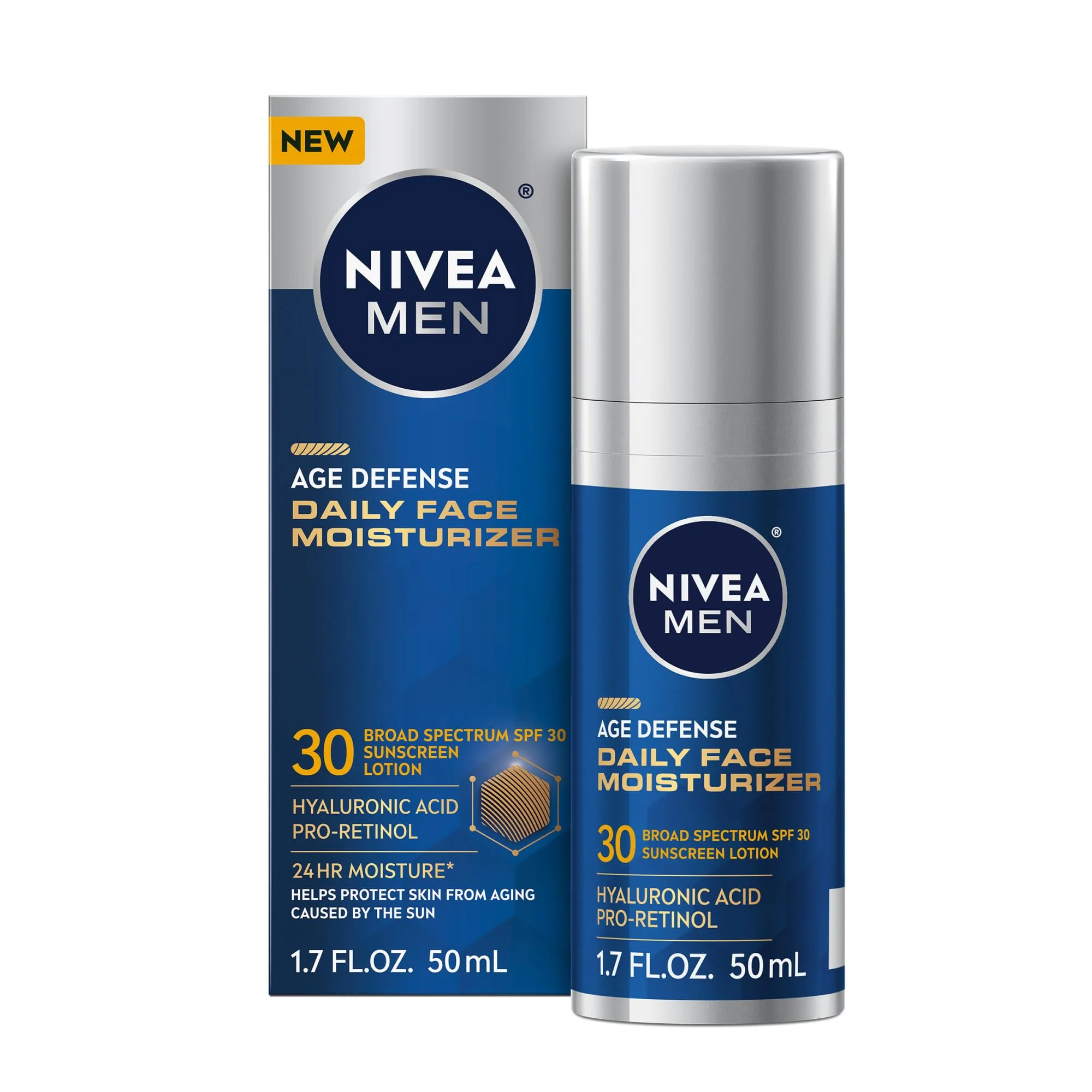 First-Class NIVEA MEN Age Defense Daily Face Moisturizer with Broad Spectrum SPF 30 Sunscreen Pro-Retinol and Hyaluronic Acid Beard-Friendly Face Lotion Helps Professional