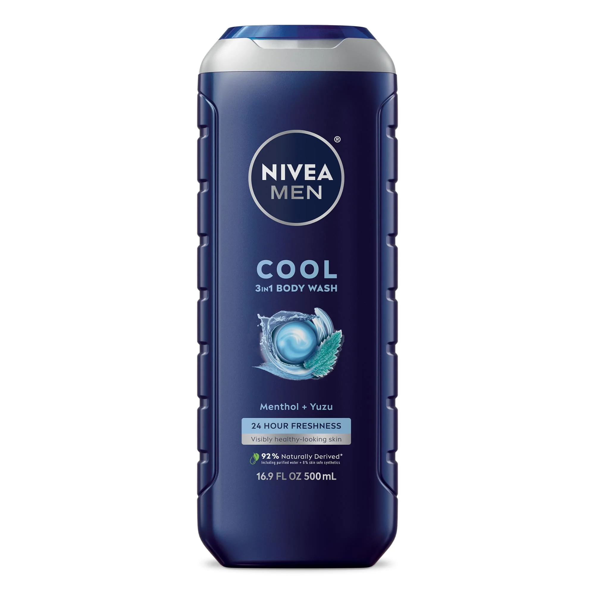 Sophisticated Nivea Men Cool Body Wash Icy Menthol and Yuzu Scent 3-in-1 Men's Body Wash Face and Hair Paraben pH-Skin Friendly 16.9 Fl Oz Bottle Certified