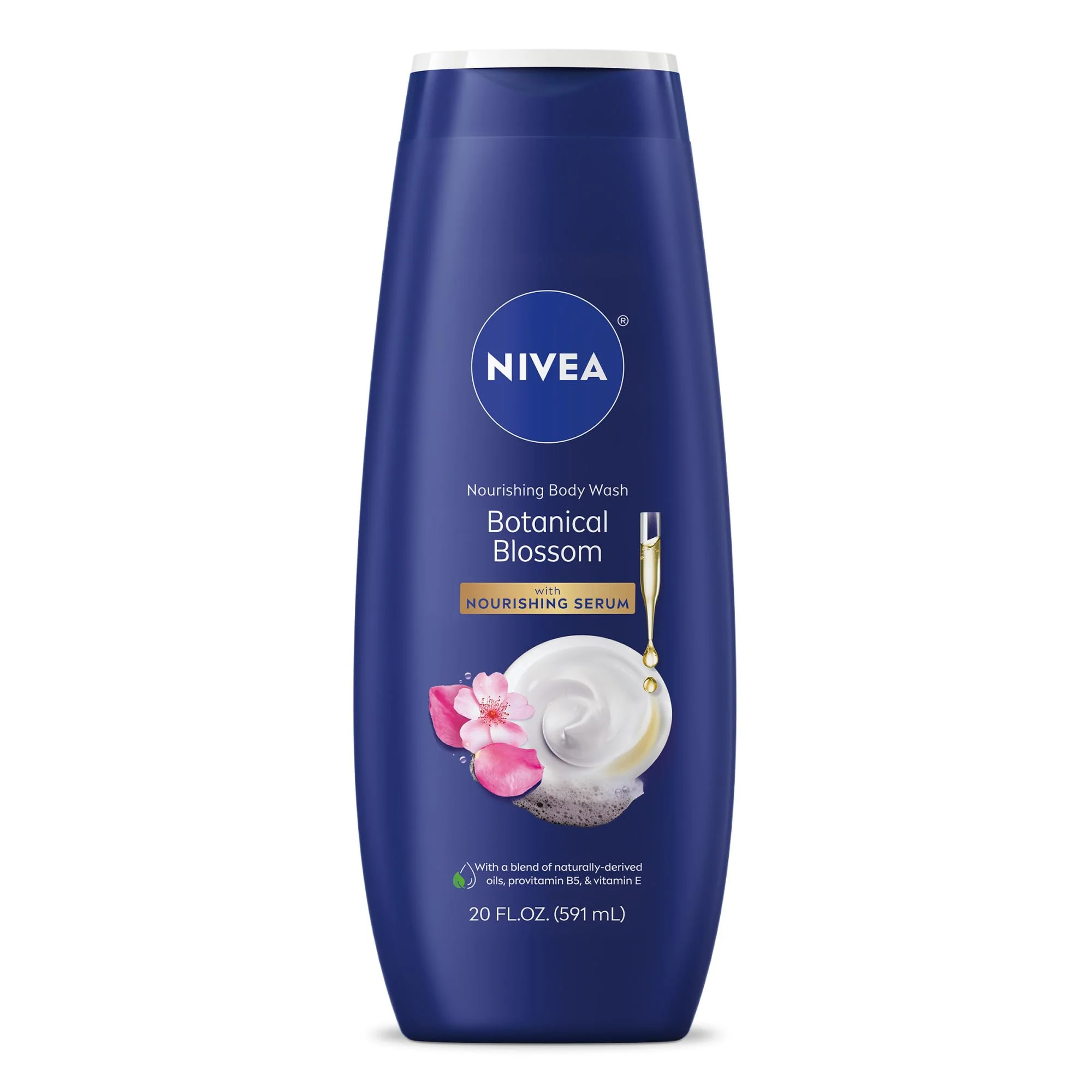 Elegant NIVEA Nourishing Botanical Blossom Body Wash with Nourishing Serum Moisturizing Body Wash for Women Enriched with Provitamin B5 and Vitamin E 20 Fl Natural