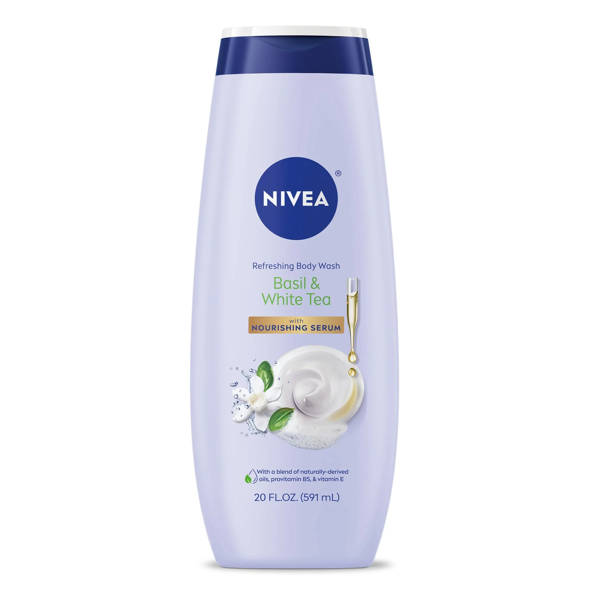 Fast NIVEA Refreshing Basil and White Tea Body Wash with Nourishing Serum Scented Body Wash for Women Enriched with Provitamin B5 and Vitamin E 20 Fl Oz Environmentally Friendly