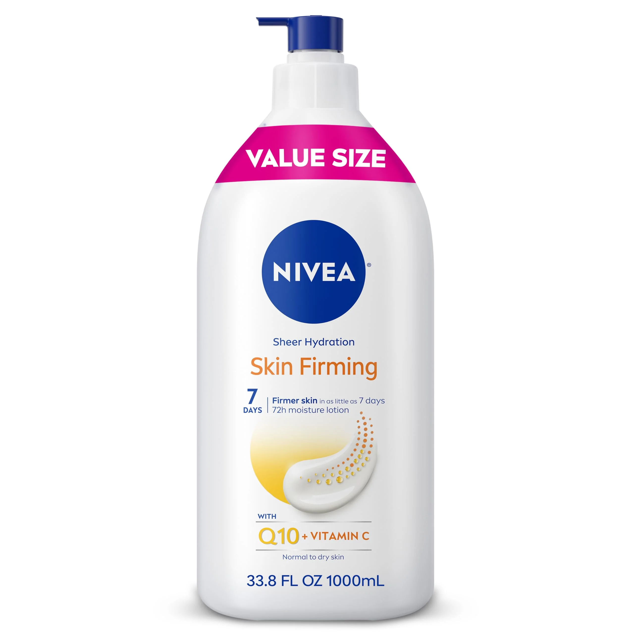 Original NIVEA Sheer Hydration Skin Firming Body Lotion with Q10 and Vitamin C 72-Hour Body Moisturizer for Normal to Dry Skin 33.8 Fl Oz Value Size Pump Exceptional