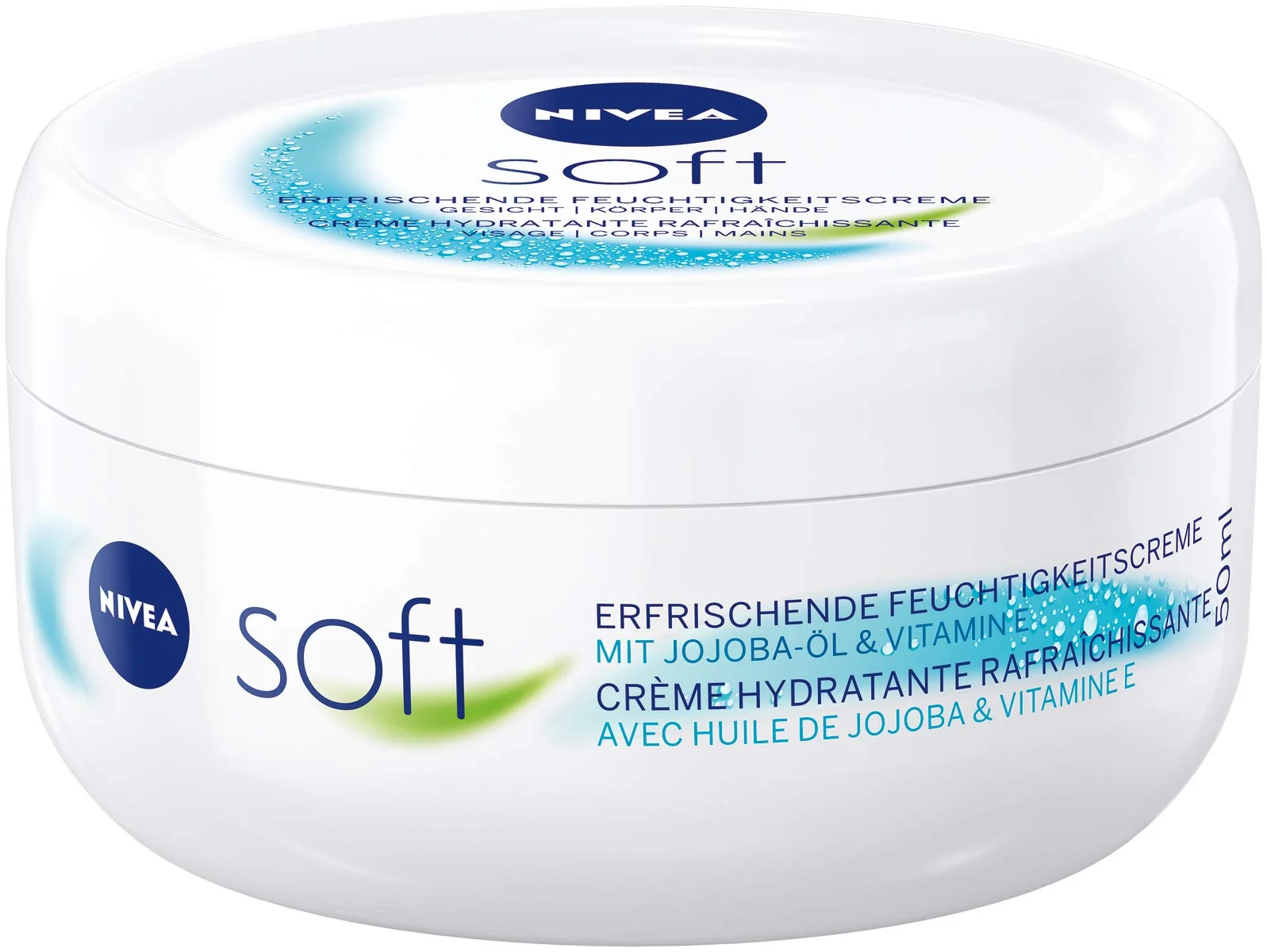 Authentic NIVEA Soft erfrischende Feuchtigkeitscreme 50 ml pflegende Soft Creme mit Vitamin E und Jojoba-Öl schnell einziehende Hautcreme Flexible