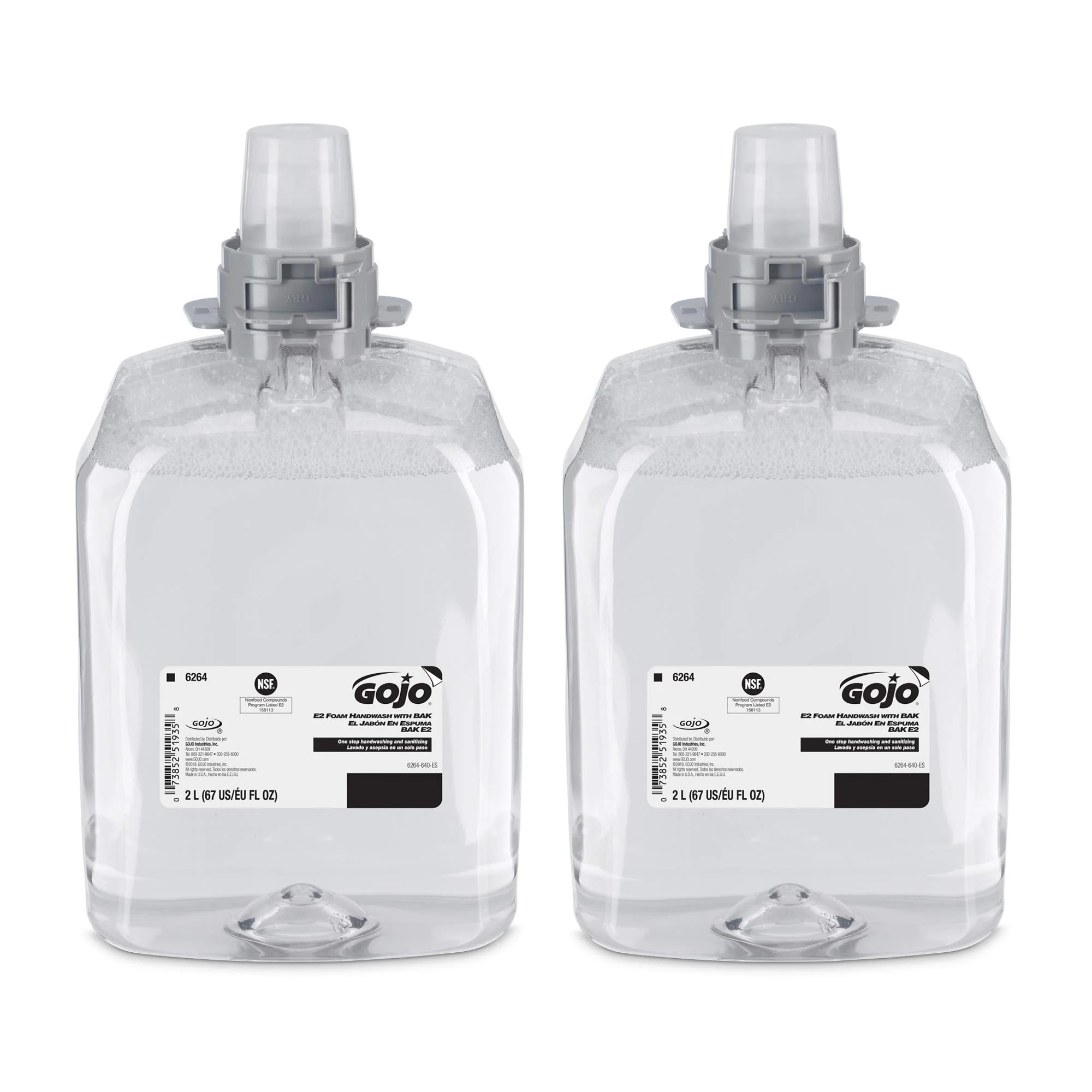 Modern GOJO E2 Foam Handwash with BAK Fragrance 2000 mL Foam Hand Soap Refill FMX-20 Push-Style Dispenser Pack of 2 - 6264-02 Solid