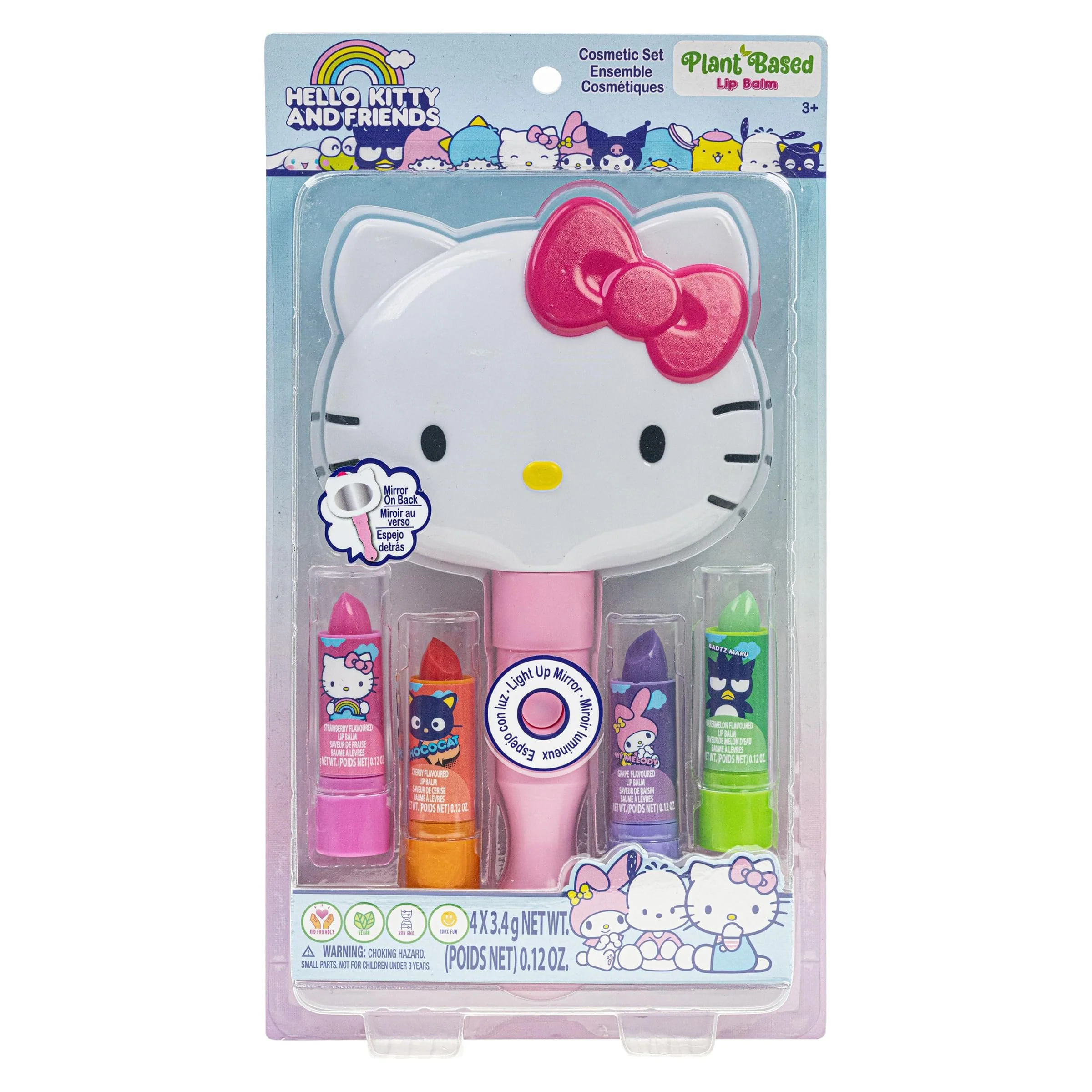 Effective Hello Kitty 4pk Lip Balm Light Up Mirror and Hair Set Bundle with Hello Kitty Stickers Secure