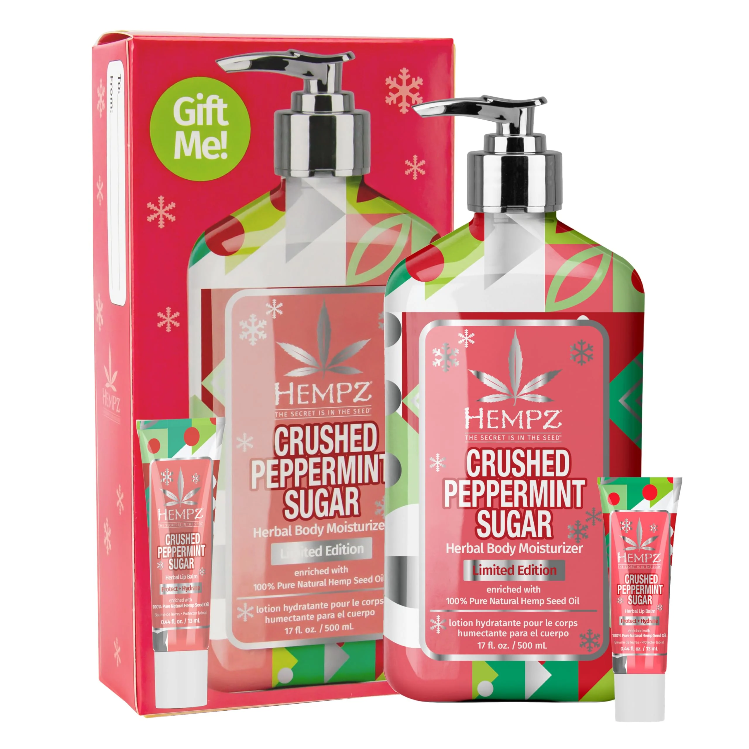 Trendy Hempz Crushed Peppermint Sugar Gift Set Body Lotion and Lip Balm for Men Women Trusted
