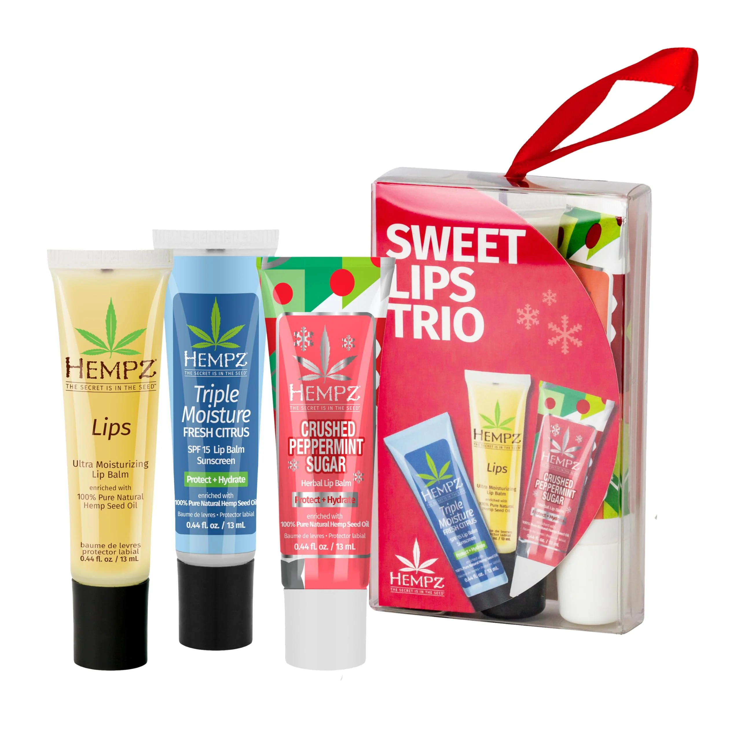 Recyclable Hempz Sweet Lips Trio 3 Lip Balms Holiday Gift for Men or Women Stocking Stuffer Natural