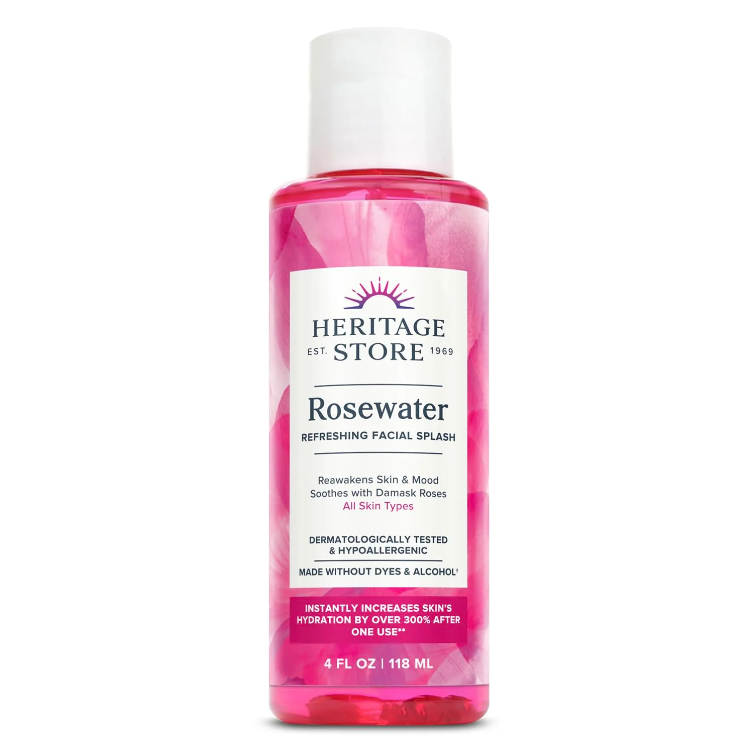 Organic HERITAGE STORE Rosewater - Refreshing Splash for Glowing Skin with Damask Rose - All Skin Types - Hydrating Rose Water for Face - Made Without Fashionable