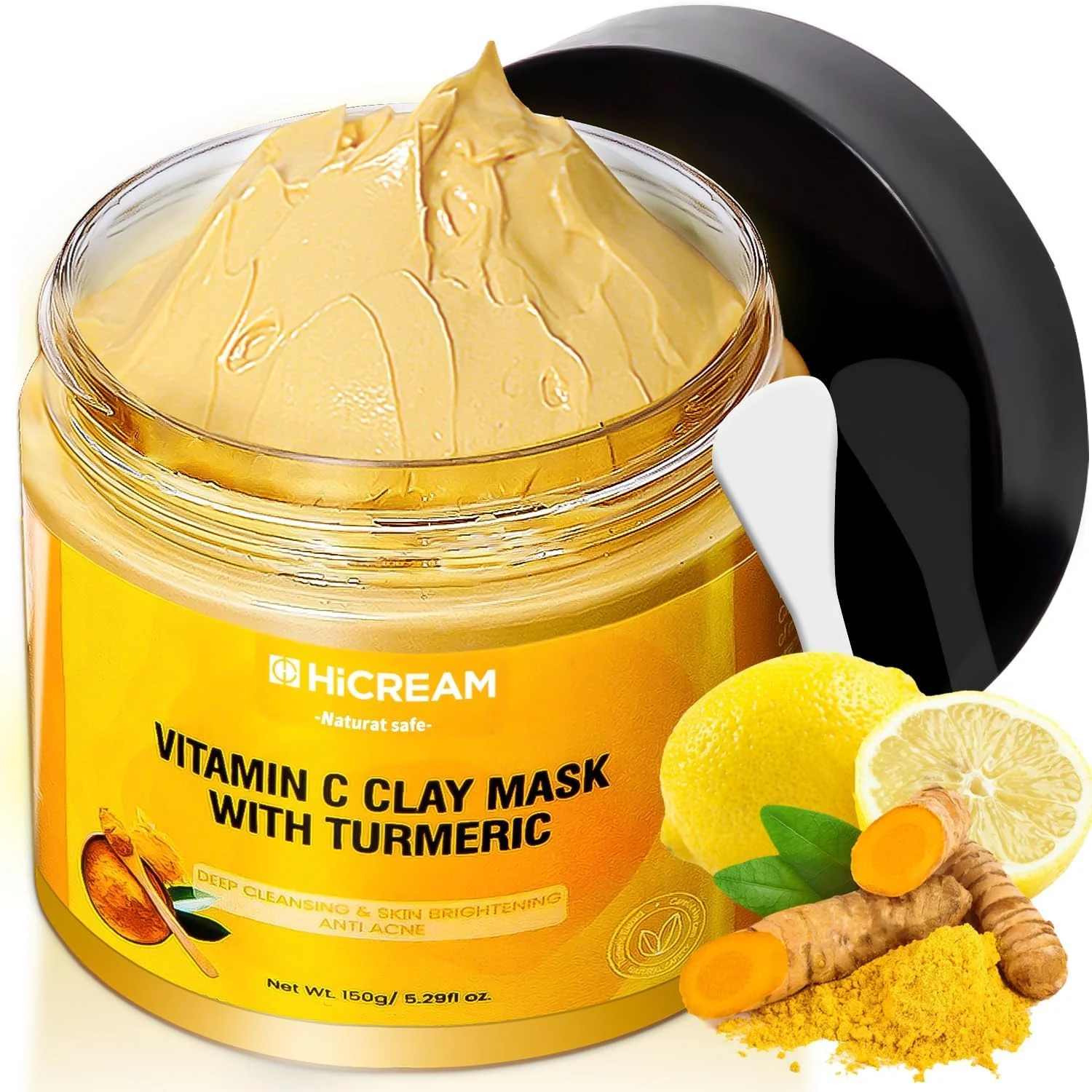 Optimized Hicream Turmeric Vitamin C Clay Mask with Kaolin Clay and Turmeric for Dark Spots Dull Skin Skincare Facial Mask for Controlling Oil and Refining Soft