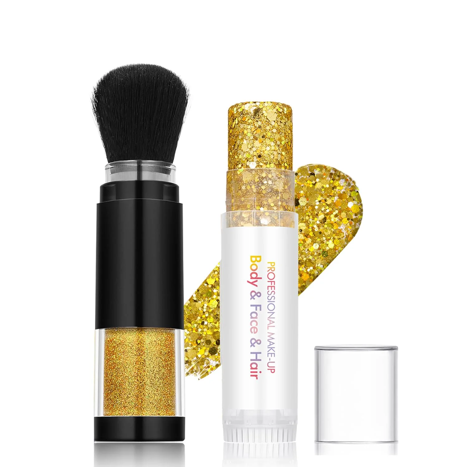 Advanced Holographic Mermaid Glitter Makeup Kit 2-in-1 Body Face Stick Loose Powder with Built-in Brush for Festival Rave Concert Carnival Shimmery Functional