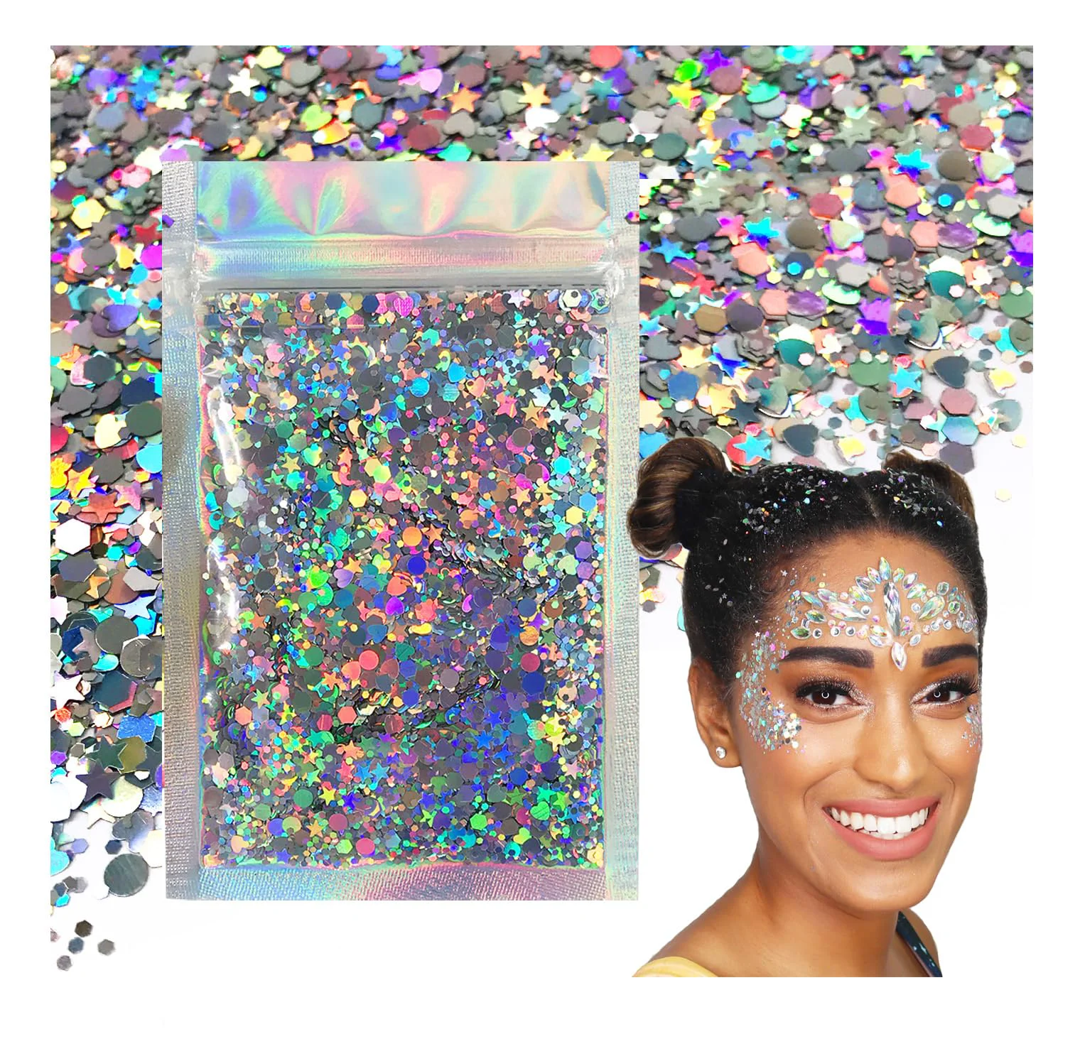 Innovative Holographic Silver - Face Body Glitter - Chunky Glitter - Uses Include Holidays Cheerleading Festival Rave Hair Makeup Face Body Nails Solid