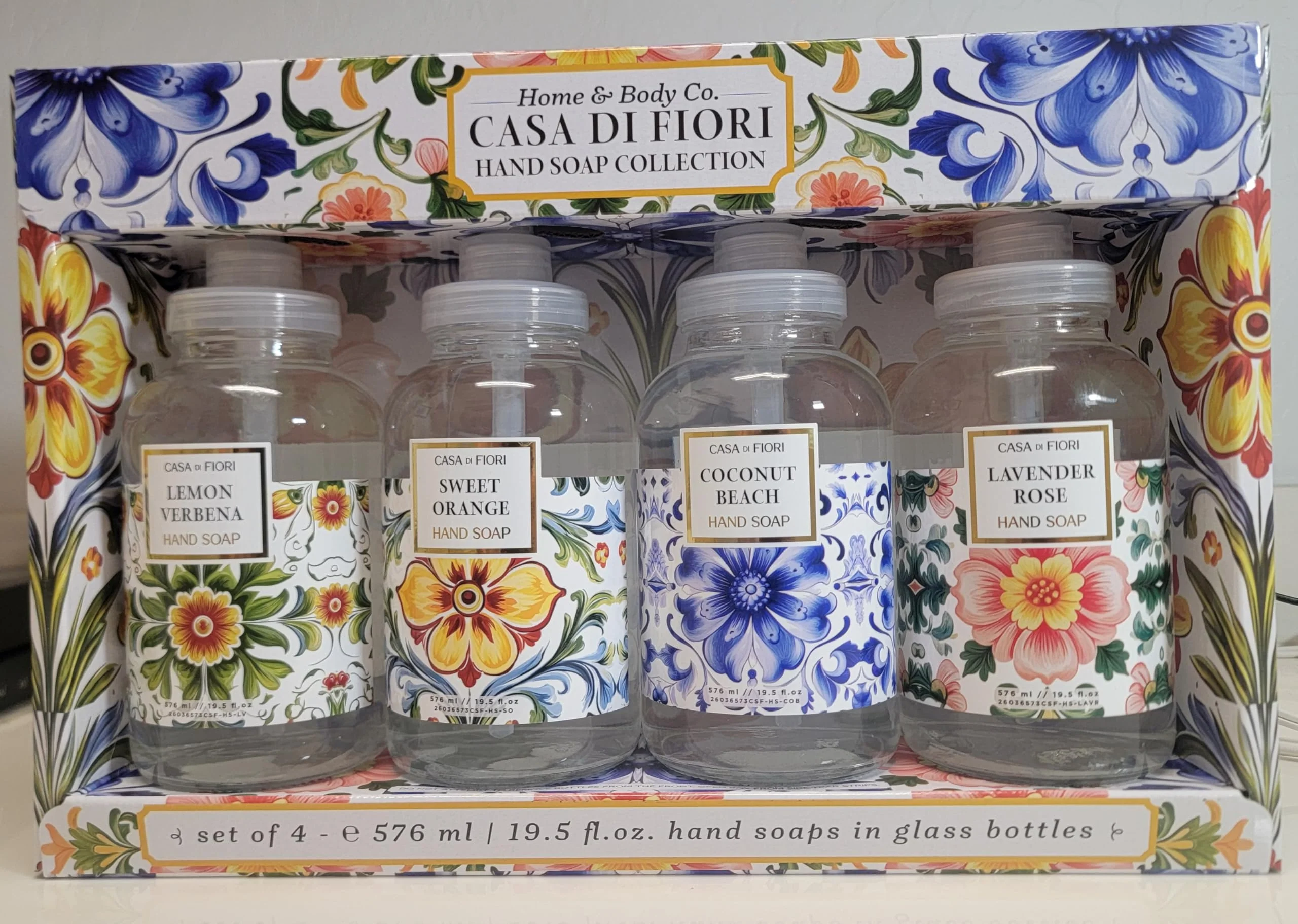 Organic Home Body Co. Casa Di Fiori Hand Soap Collection Set of 4 19.5 fl oz 576 mL Each Lemon Verbena Sweet Orange Coconut Beach Lavender Rose Refined